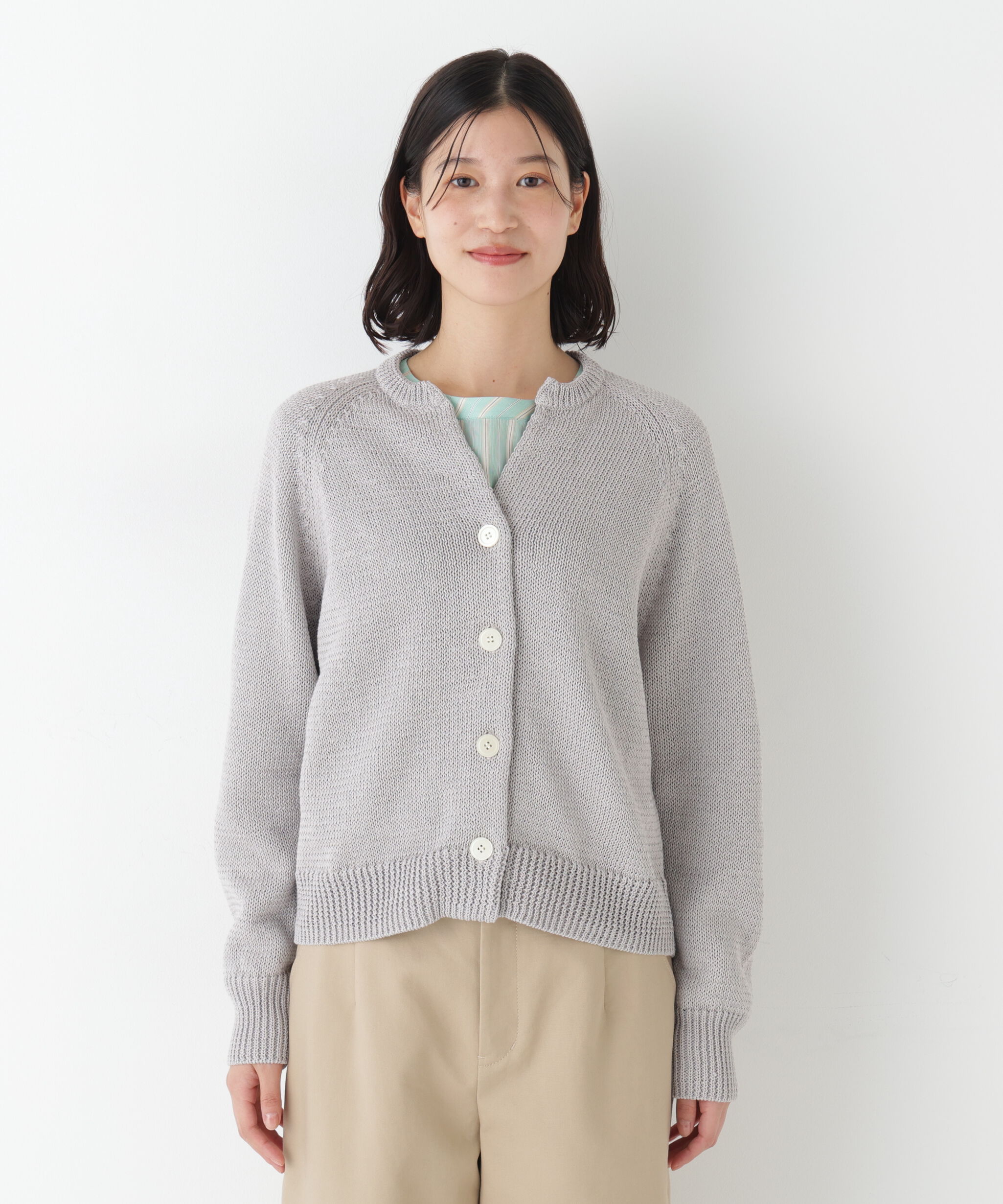  「◆《ウォッシャブル》ギマコットンキーネックカーディガン」|ニット・セーター|