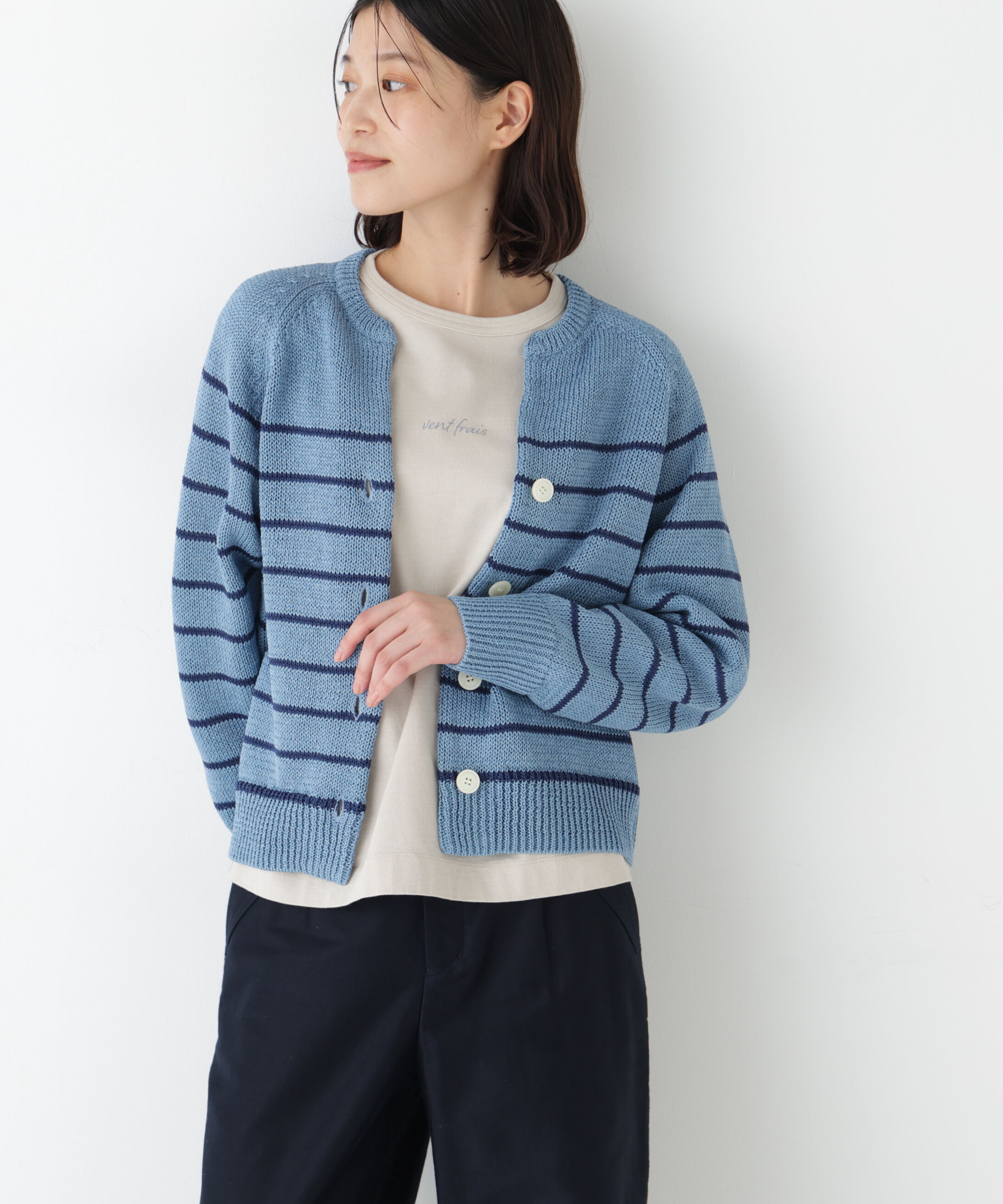  「◆《ウォッシャブル》ギマコットンキーネックカーディガン」|ニット・セーター|