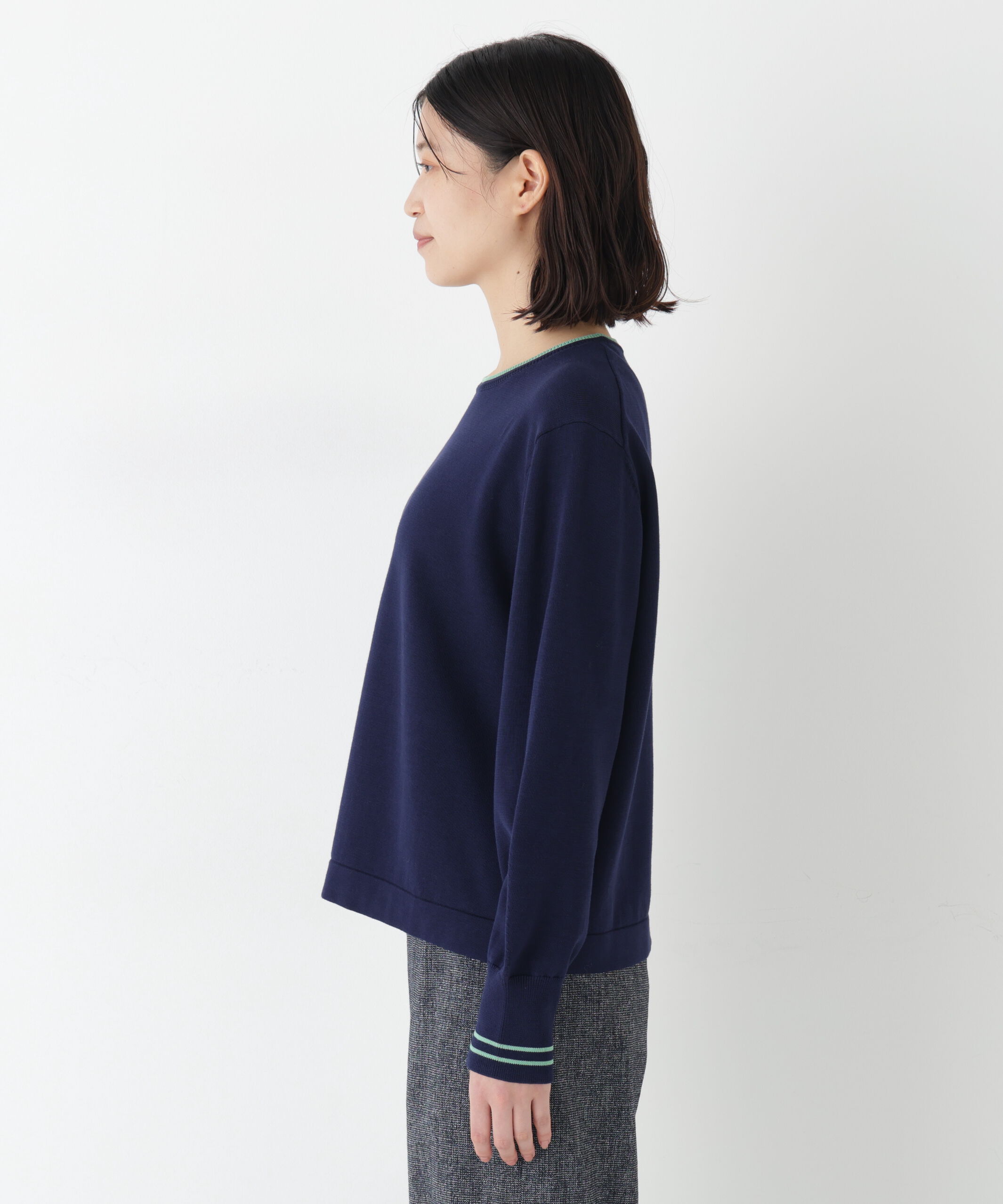  「◆《ウォッシャブル》オーガニックコットン混ライン入プルオーバー」|ニット・セーター|