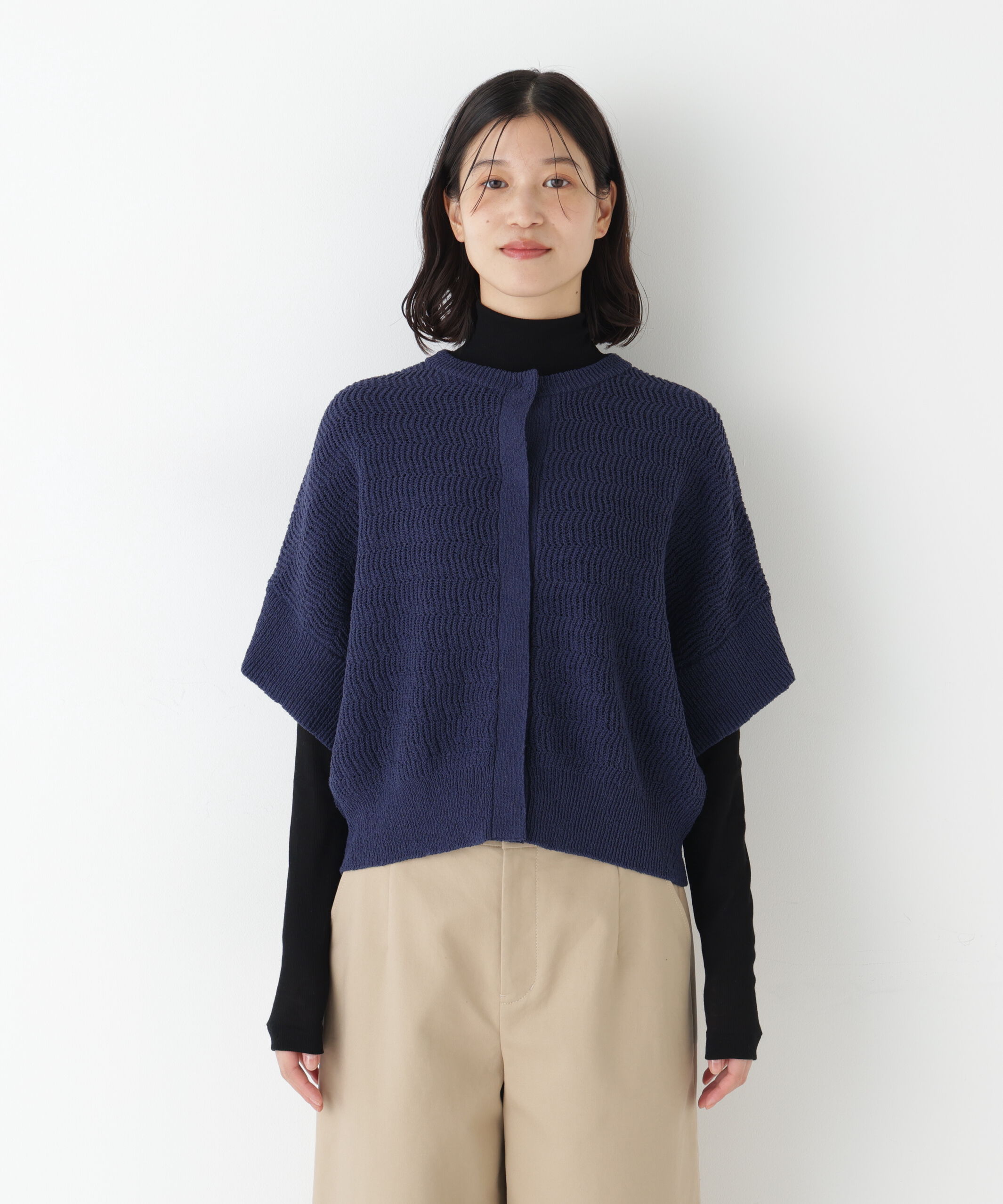  「◆綿ポリエステルヘリンボーン柄半袖はおり」|ニット・セーター|