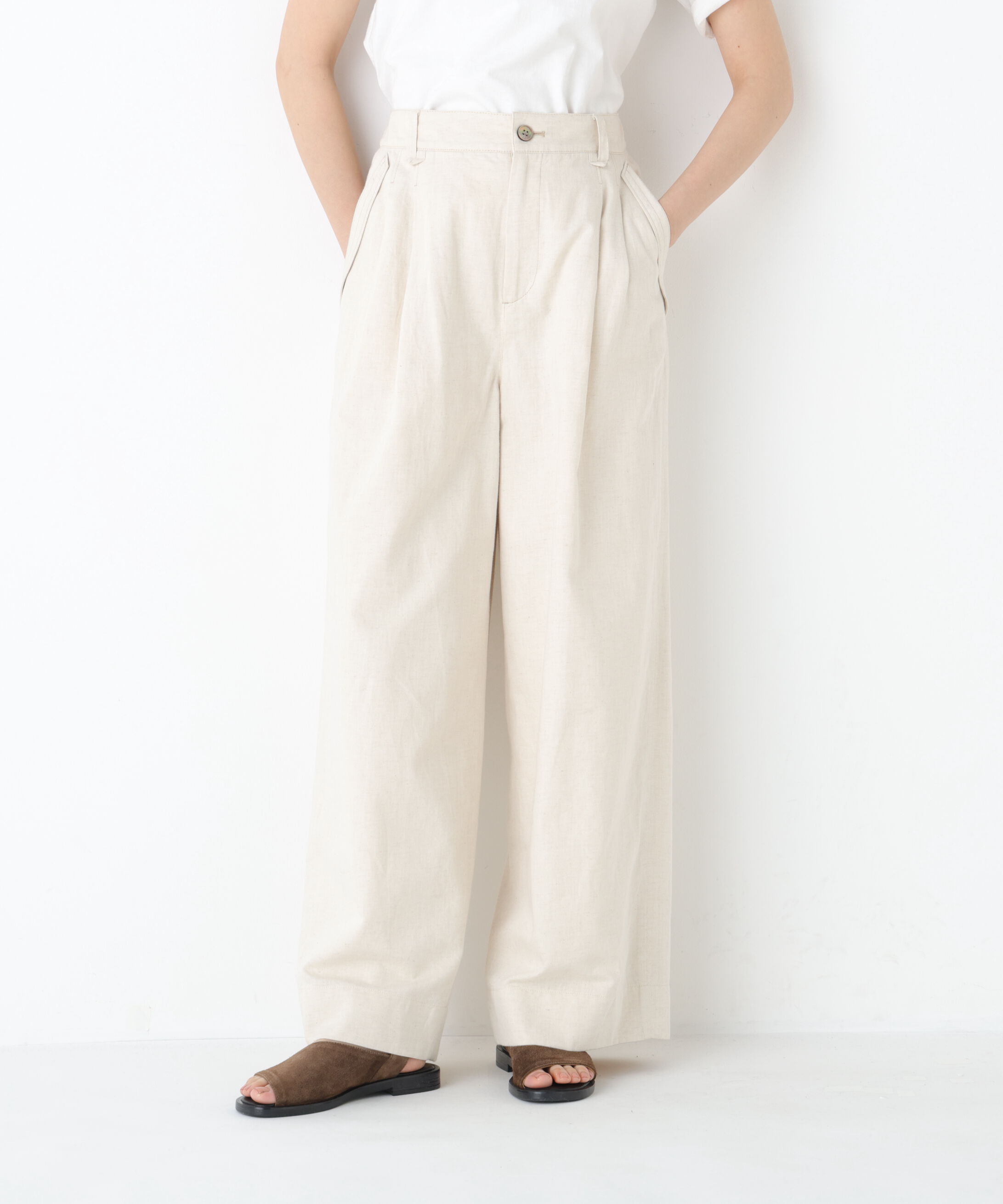  「◆綿麻ライトオンスデニムワイドパンツ」|その他|キナリ1