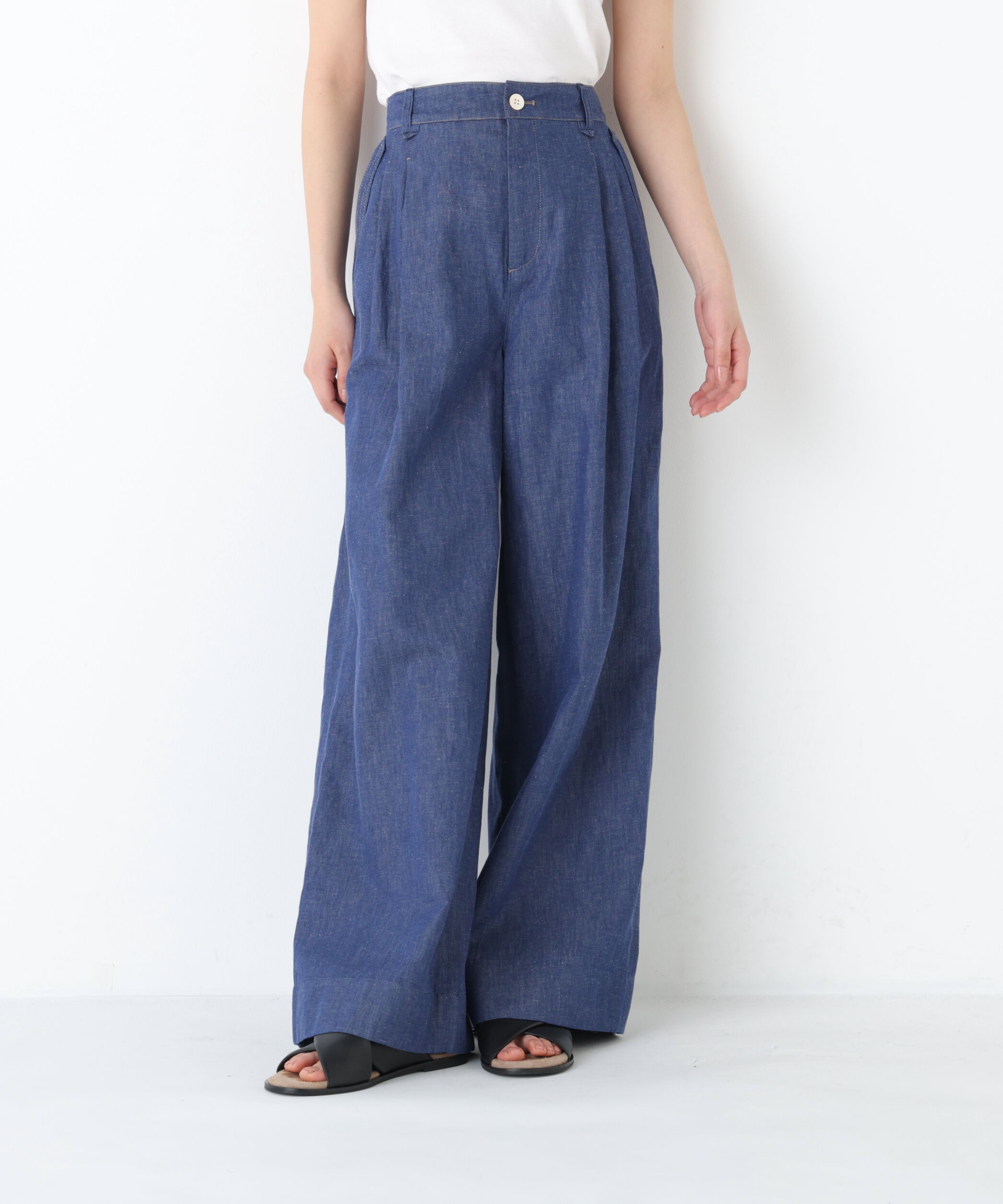  「◆綿麻ライトオンスデニムワイドパンツ」|その他|ブルー
