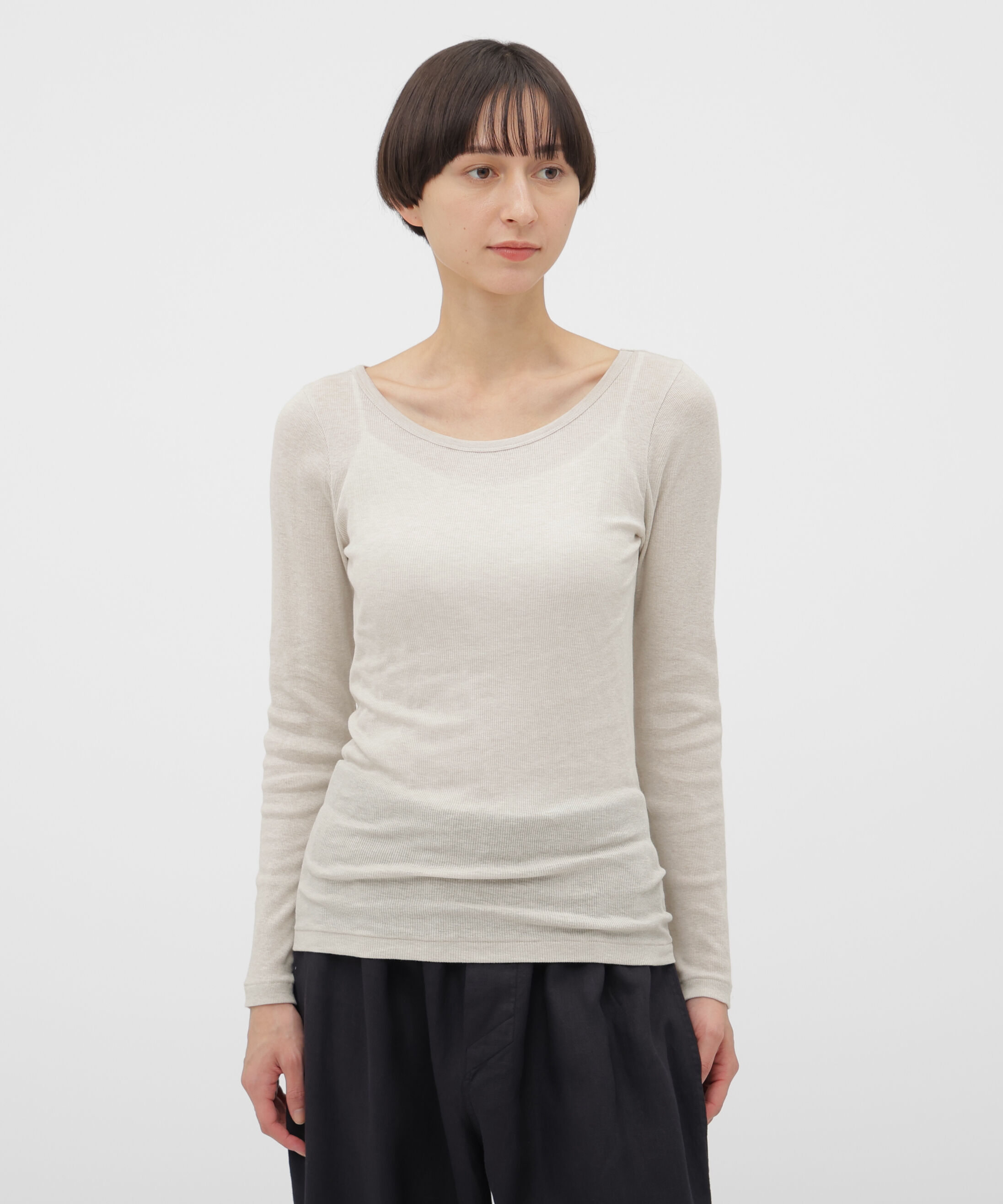 MARGARET HOWELL HOUSEHOLDGOODS「COTTON SILK RIB TOP」|Tシャツ・カットソー|LIGHT GREY1