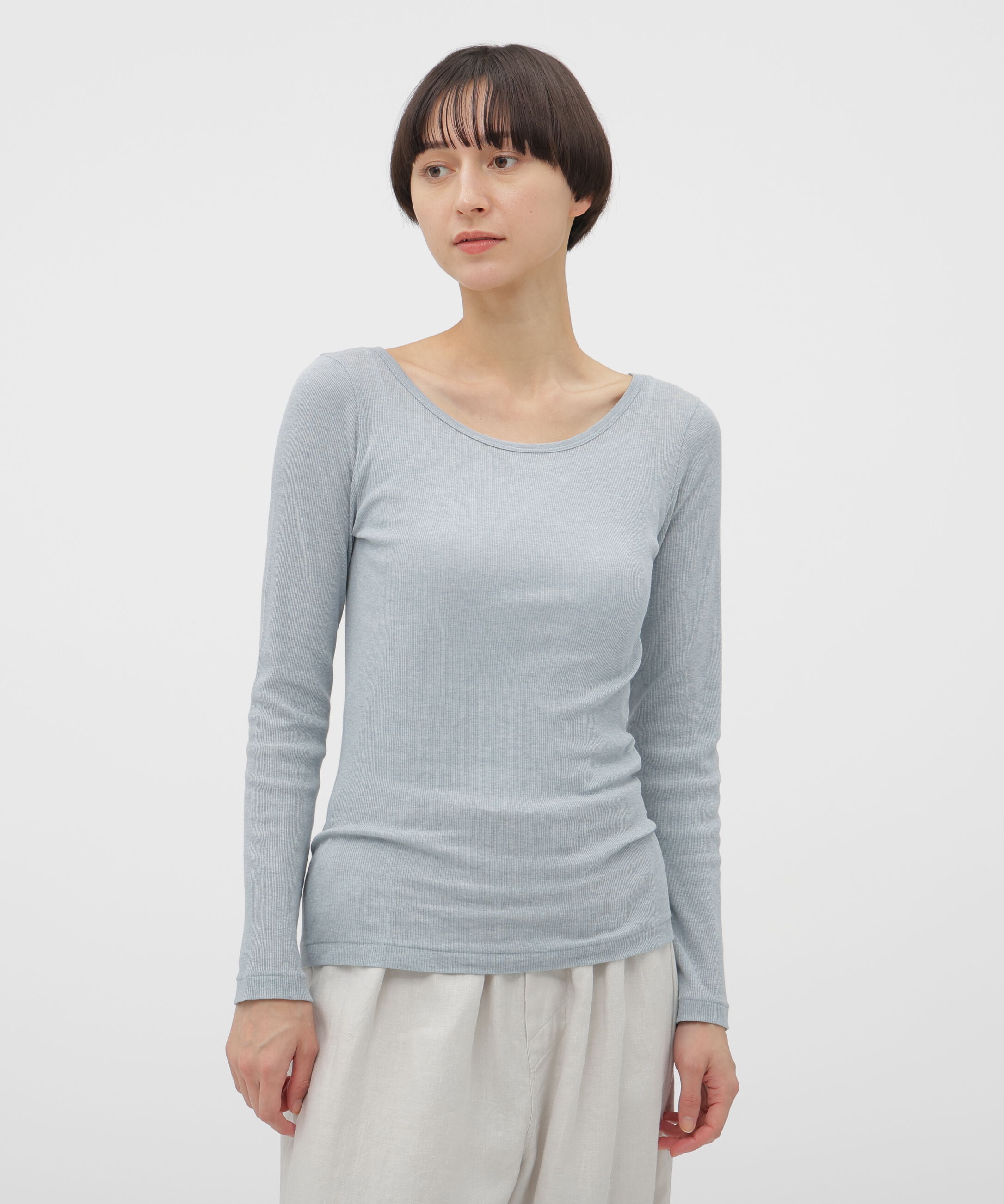 MARGARET HOWELL HOUSEHOLDGOODS「COTTON SILK RIB TOP」|Tシャツ・カットソー|PALE BLUE1