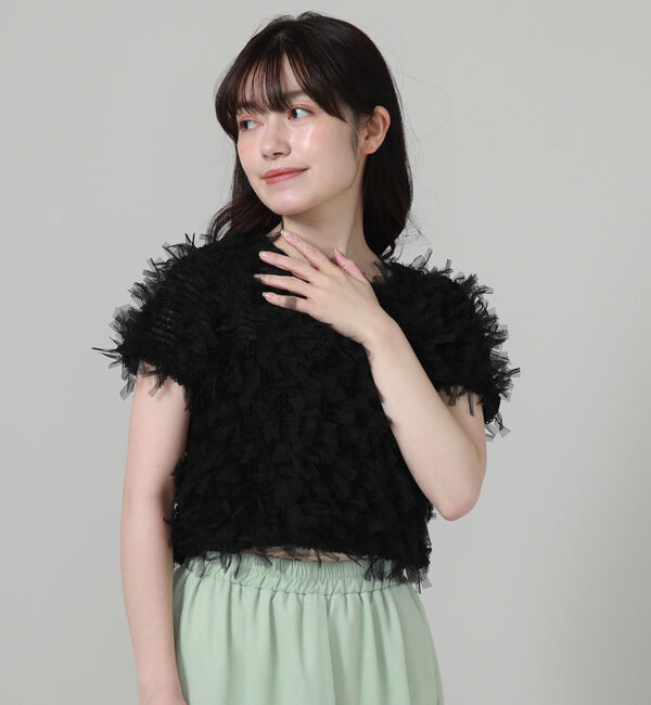 archives「リボンチュールコンパクトＴＯＰＳ」|Tシャツ・カットソー|BLACK