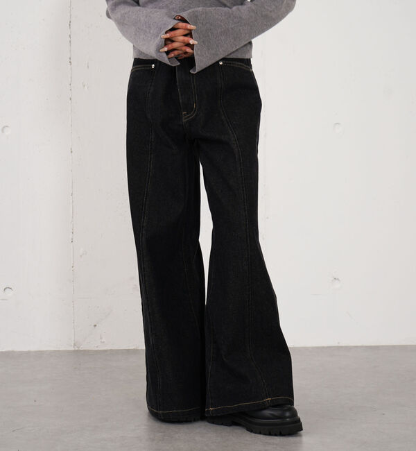 archives「ロゴ刺繍ワイドデニム」|デニム|