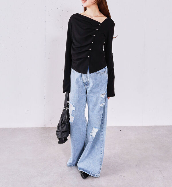 archives「【ＯＮかわ】２ｗａｙアシメボタンカットＴＯＰＳ」|Tシャツ・カットソー|