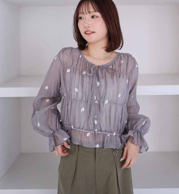 archives「花柄刺繍ギャザーブラウス」|シャツ・ブラウス|