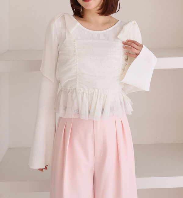 archives「ラインストーンチュールビスチェ&times;リブニットＳＥＴ」|カーディガン|OFF WHITE