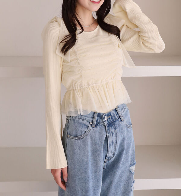 archives「ラインストーンチュールビスチェ&times;リブニットＳＥＴ」|カーディガン|