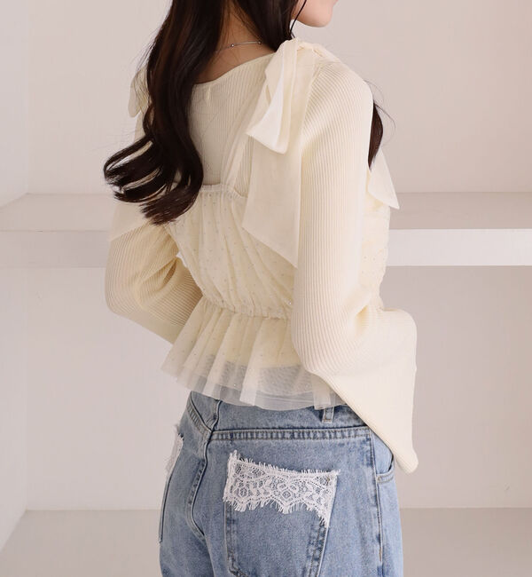 archives「ラインストーンチュールビスチェ&times;リブニットＳＥＴ」|カーディガン|