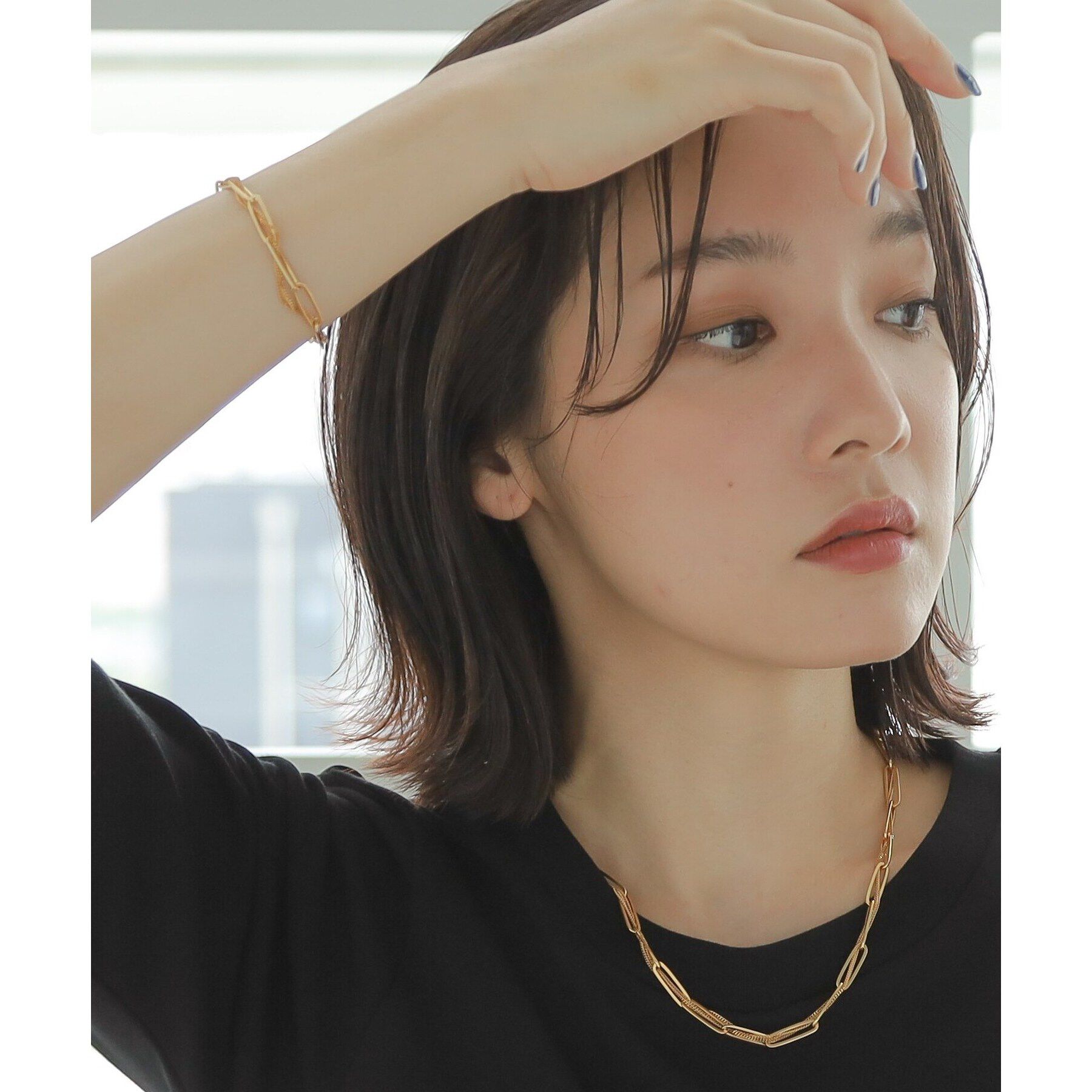 COCOSHNIK ONKITSCH「シルバー ミックスチェーン フラットカーブ スルー ブレスレット GP」|ブレスレット・バングル|