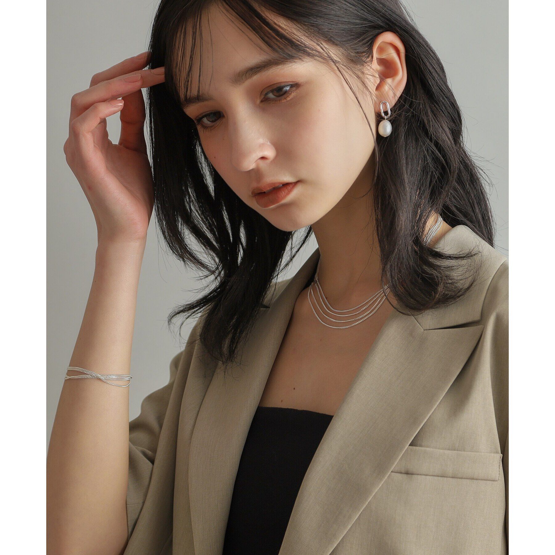 COCOSHNIK ONKITSCH「シルバー カーブチェーン レイヤード ネックレス」|ネックレス|