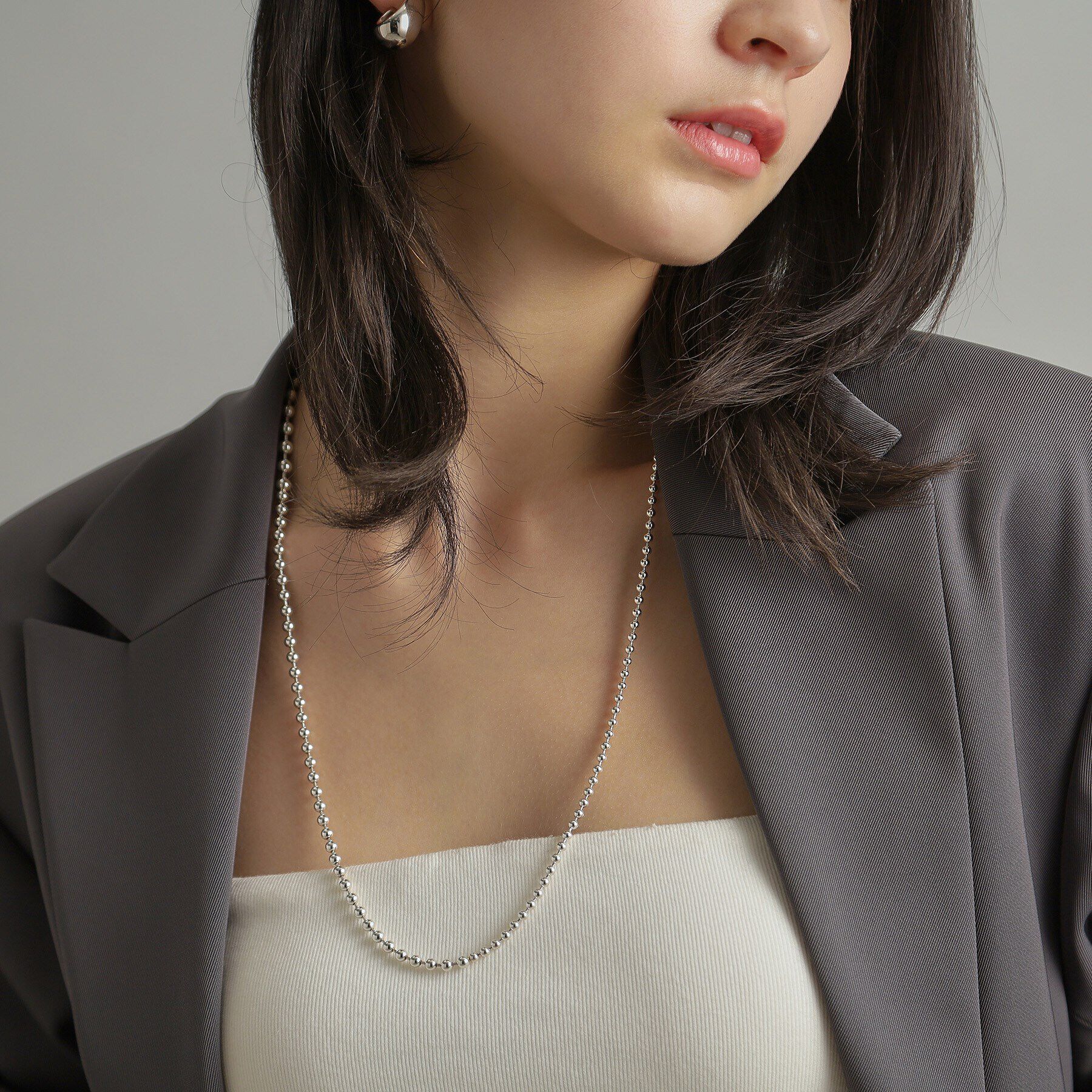 COCOSHNIK ONKITSCH「シルバー ミックスネックレス ボールチェーンマンテル」|ネックレス|