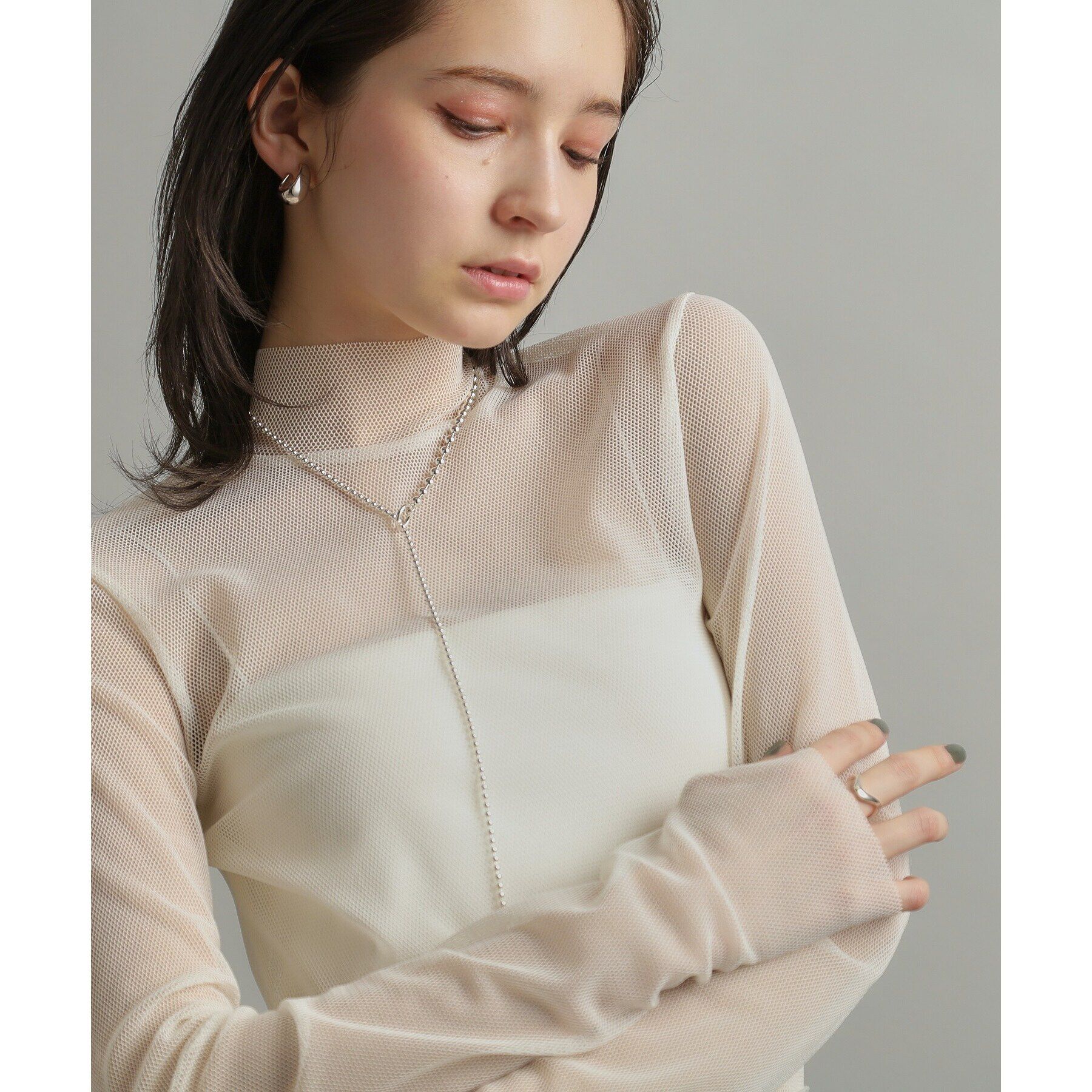 COCOSHNIK ONKITSCH「シルバー ミックスネックレス ボールチェーンマンテル」|ネックレス|