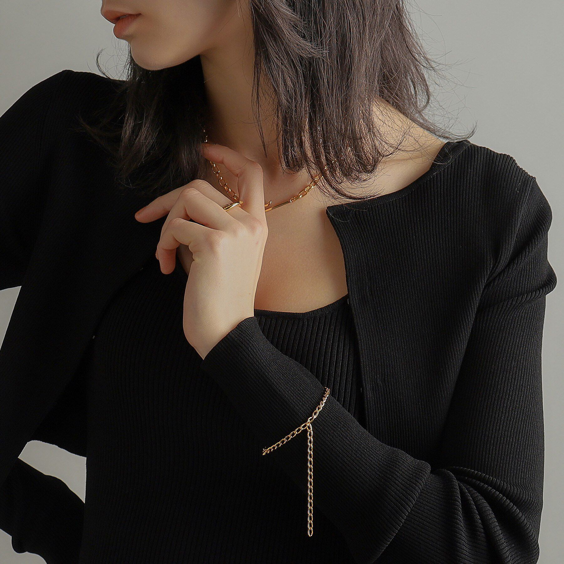 COCOSHNIK ONKITSCH「シルバー ハンギングロングカーブチェーン ブレスレット GP」|ブレスレット・バングル|