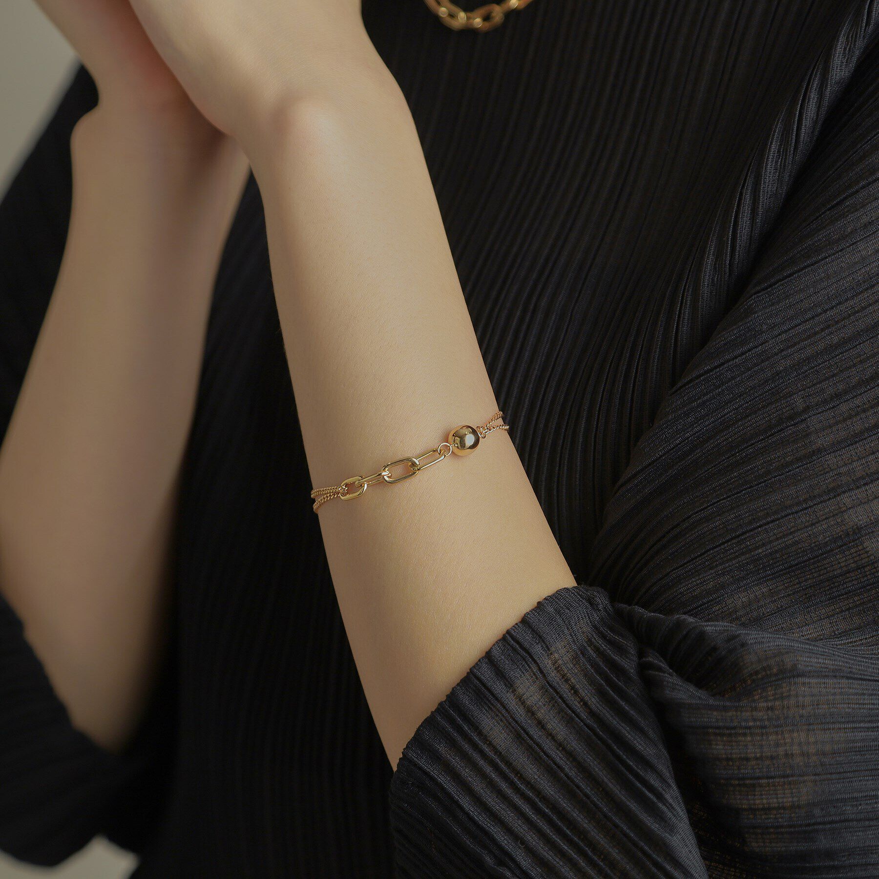 COCOSHNIK「K10中空ボールキヘイミックスチェーン ブレスレット」|ブレスレット・バングル|