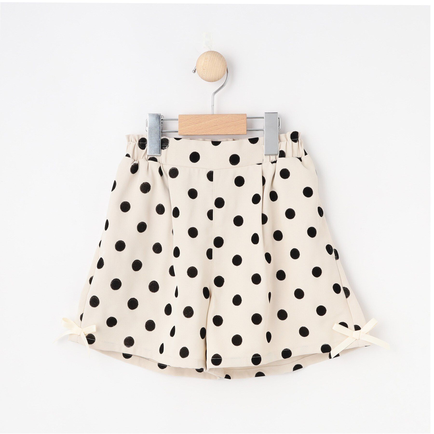SHOO･LA･RUE「【100-140cm/プチセレ/セットアップ可】フロッキードットショートパンツ」|キュロット|アイボリー(004)