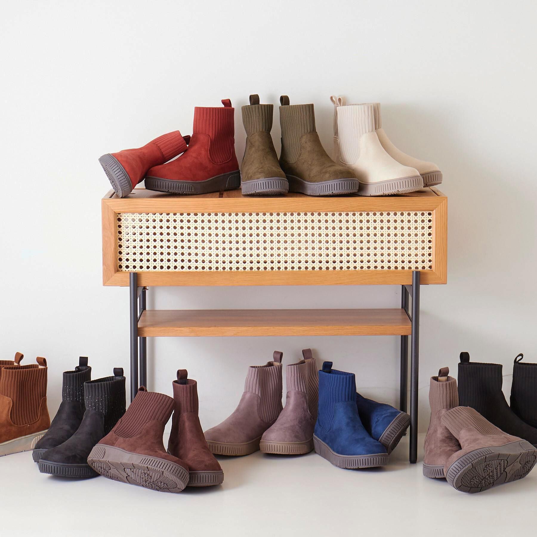 SHOO･LA･RUE「【撥水/低反発クッション】すっぽりラクラク はきぐちニットブーツ」|ショートブーツ|