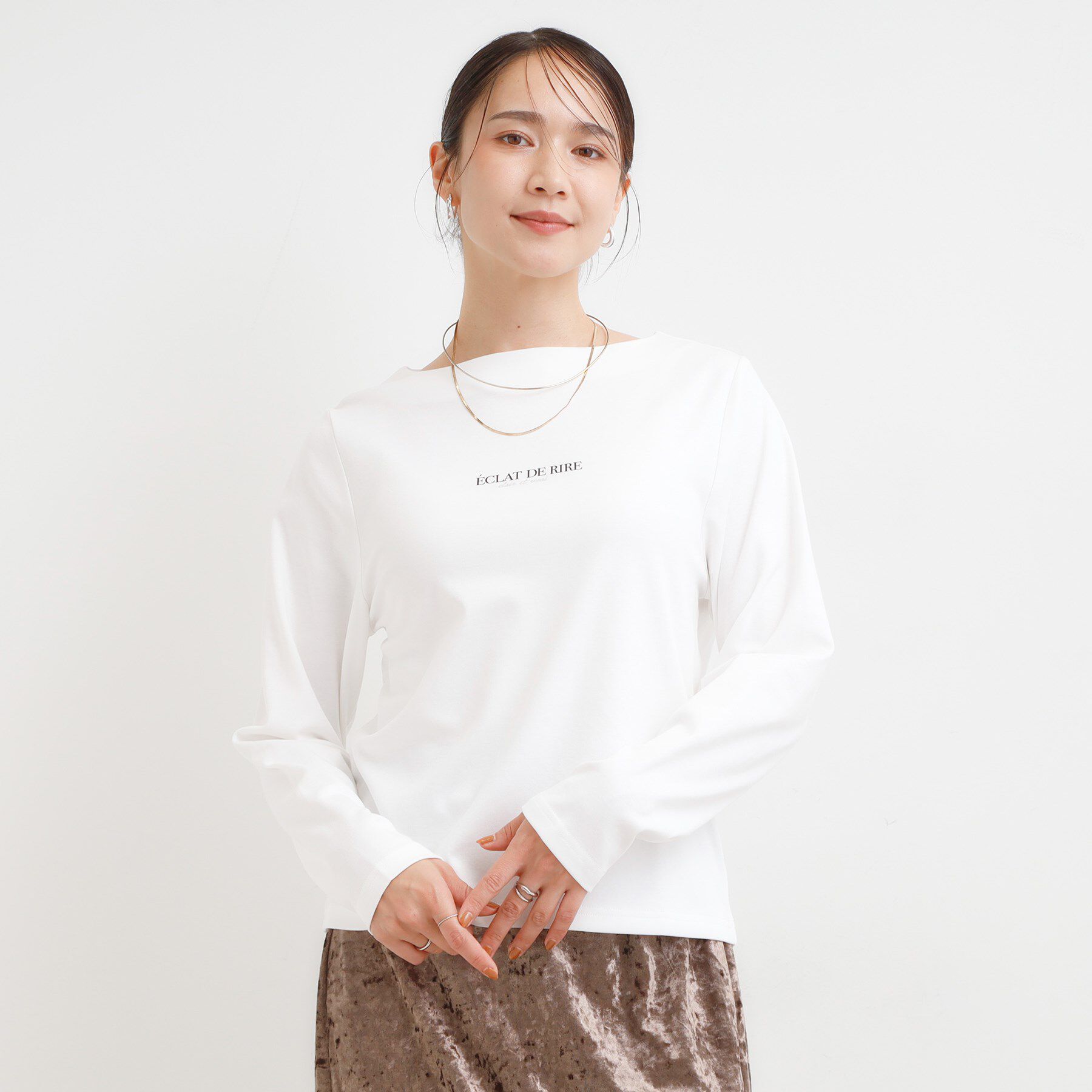 SHOO･LA･RUE「【S-LL】美しく見せる ボートネックロンT」|Tシャツ・カットソー|