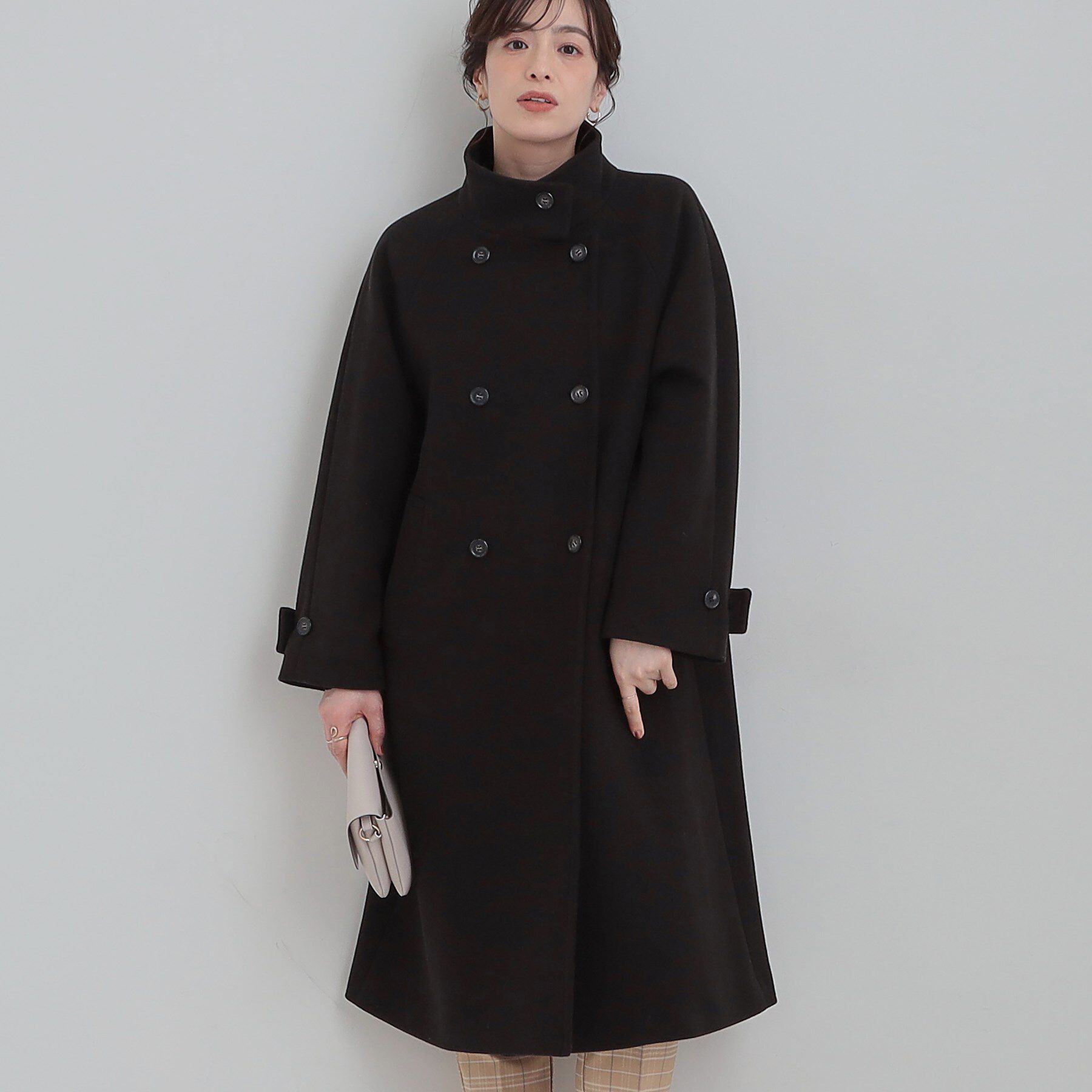 SHOO･LA･RUE「【S-LL】大人のきれいめスタイルに ウール調スタンドロングコート」|その他|ブラック(019)