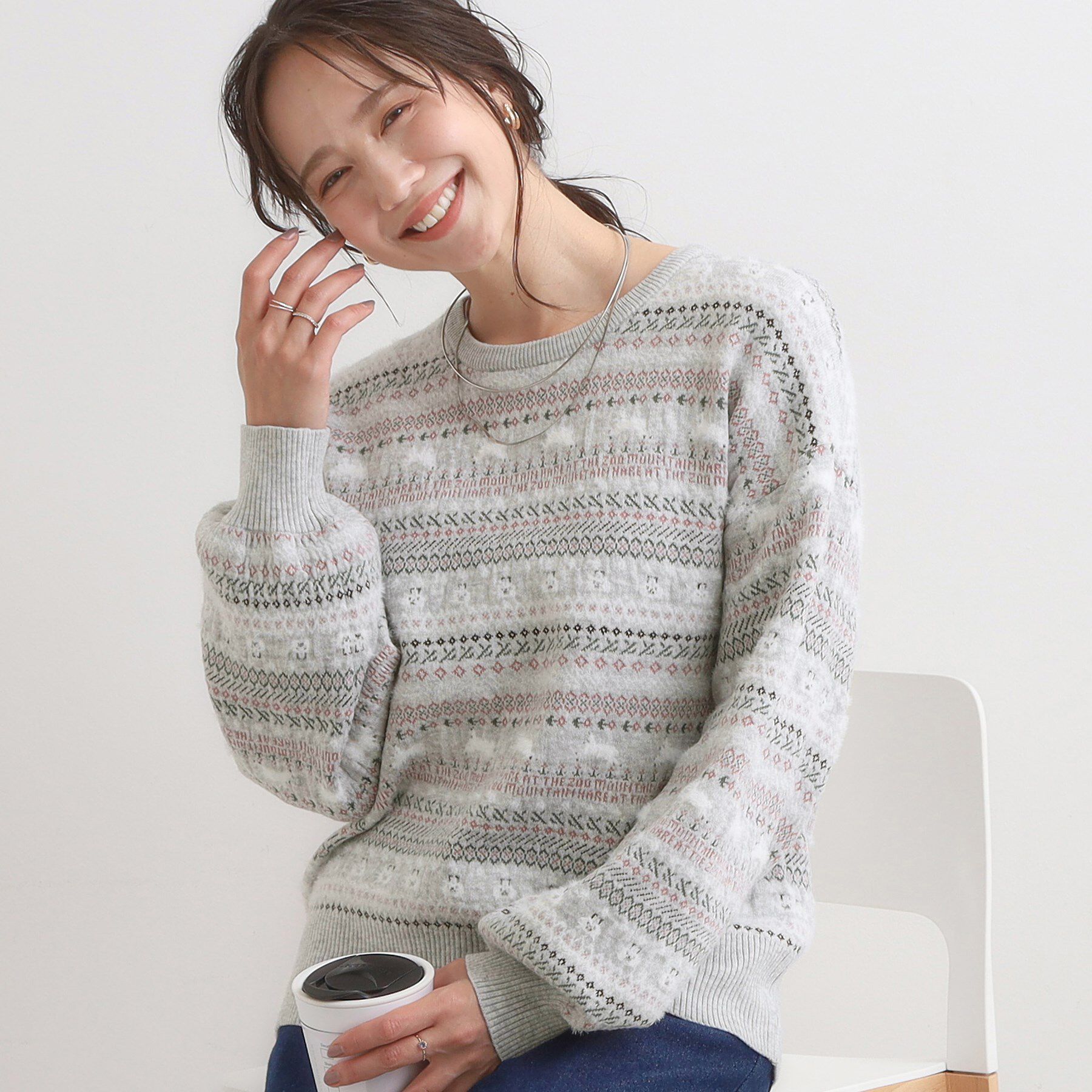 SHOO･LA･RUE「【旭山動物園応援商品】ノルディック柄 モールニット」|ニット・セーター|ライトグレー(411
