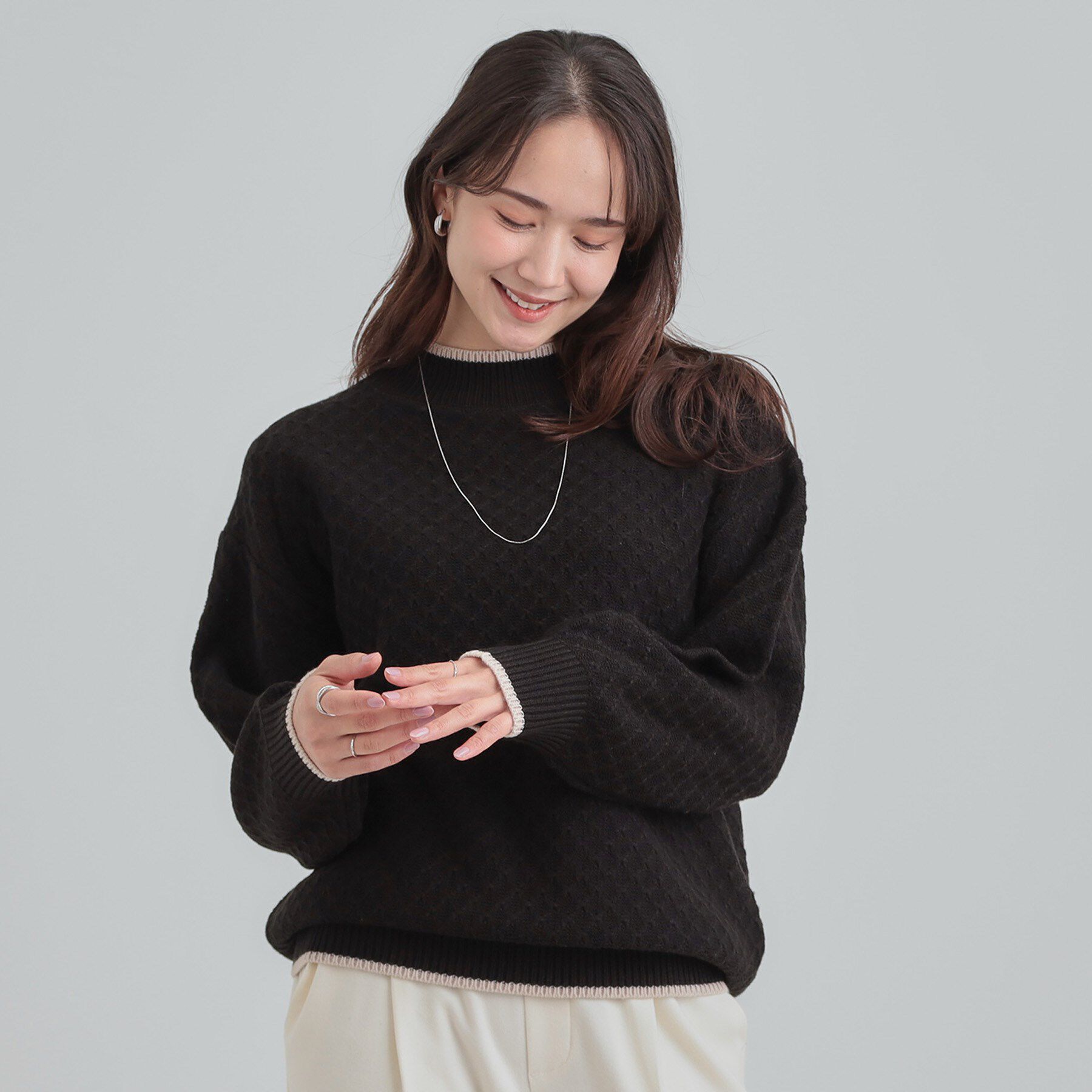 SHOO･LA･RUE「【洗濯機可/毛玉レス】配色がアクセント ダイヤ柄ゆるニット」|ニット・セーター|