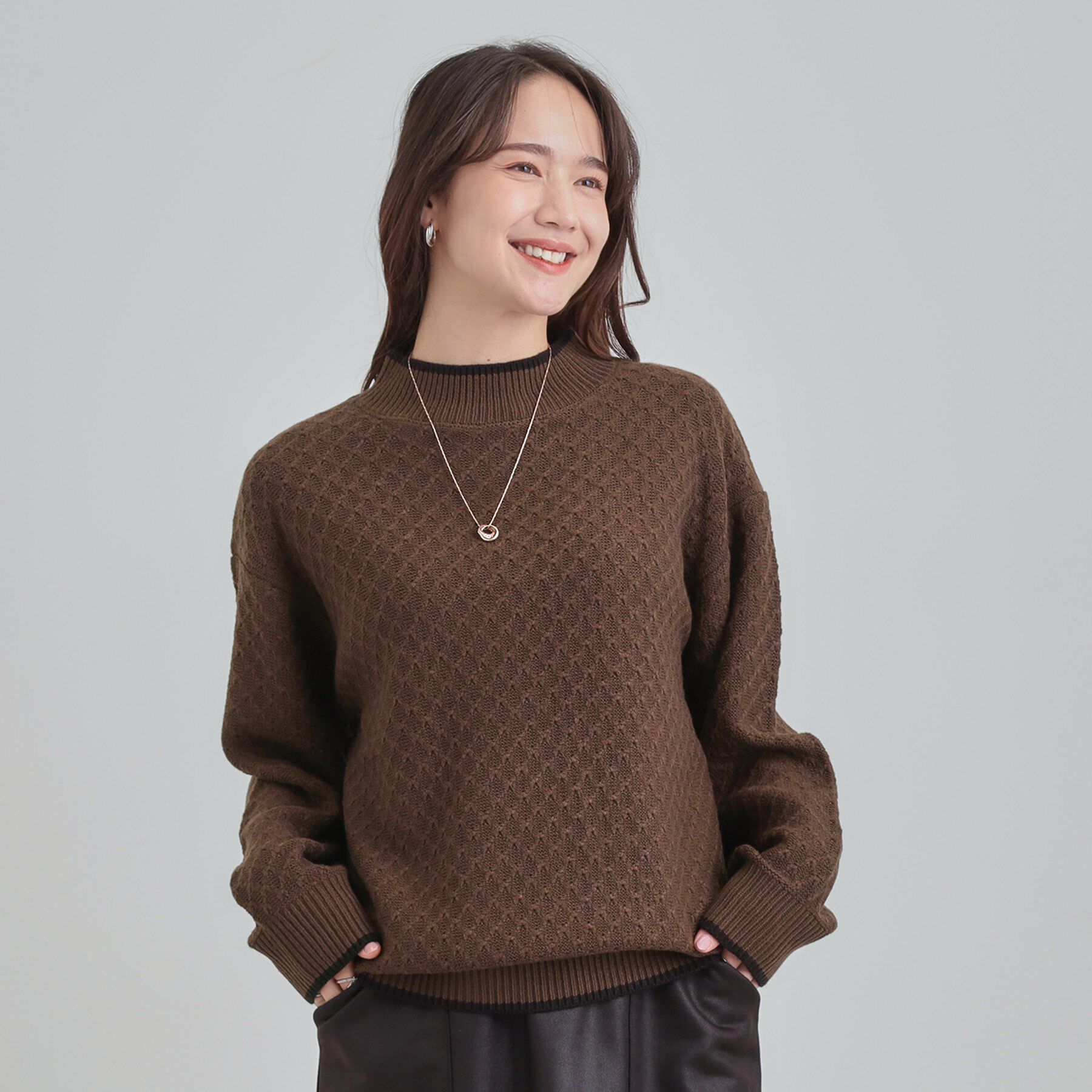 SHOO･LA･RUE「【洗濯機可/毛玉レス】配色がアクセント ダイヤ柄ゆるニット」|ニット・セーター|