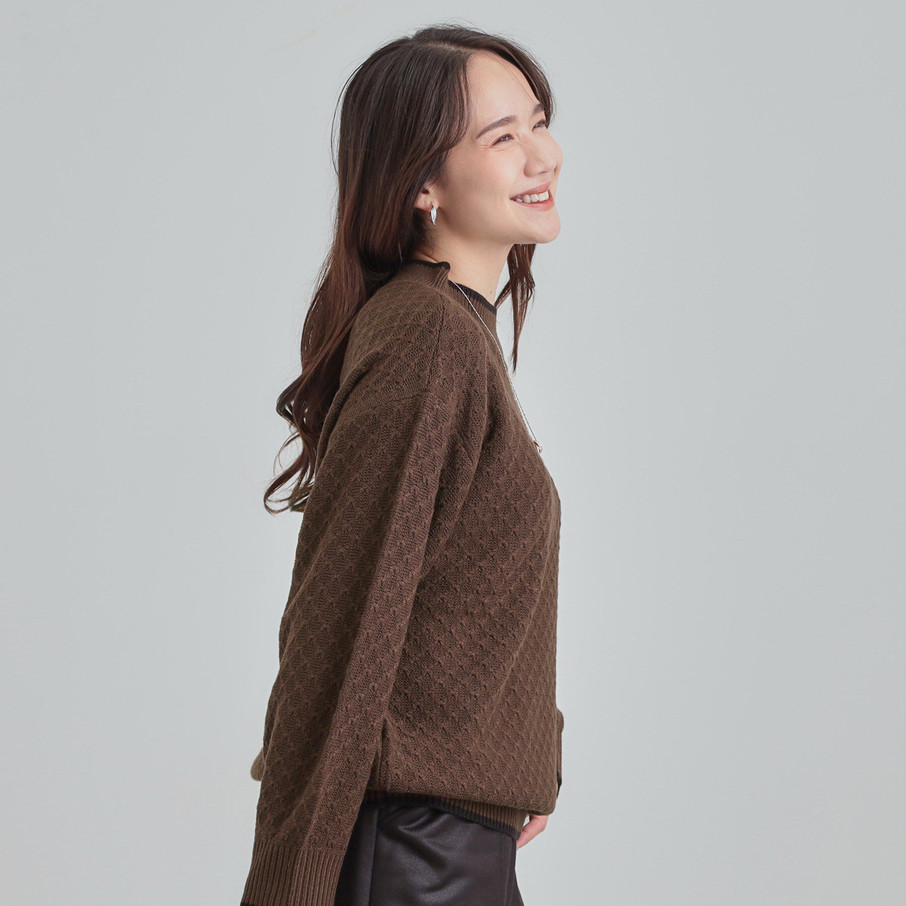 SHOO･LA･RUE「【洗濯機可/毛玉レス】配色がアクセント ダイヤ柄ゆるニット」|ニット・セーター|