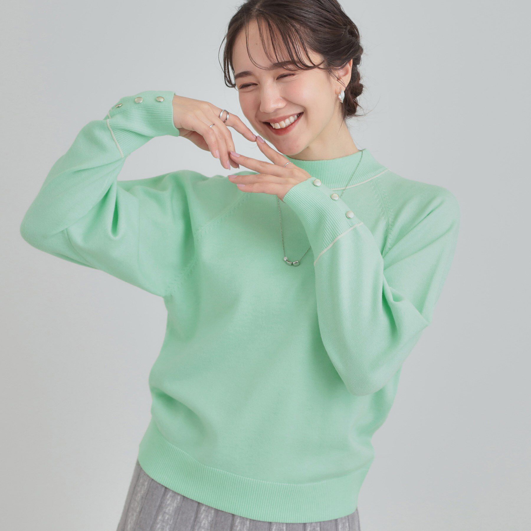 SHOO･LA･RUE「【洗濯機可/吸湿発熱】チクチクしにくいもちもちハイネックニット」|ニット・セーター|ミントグリーン(02