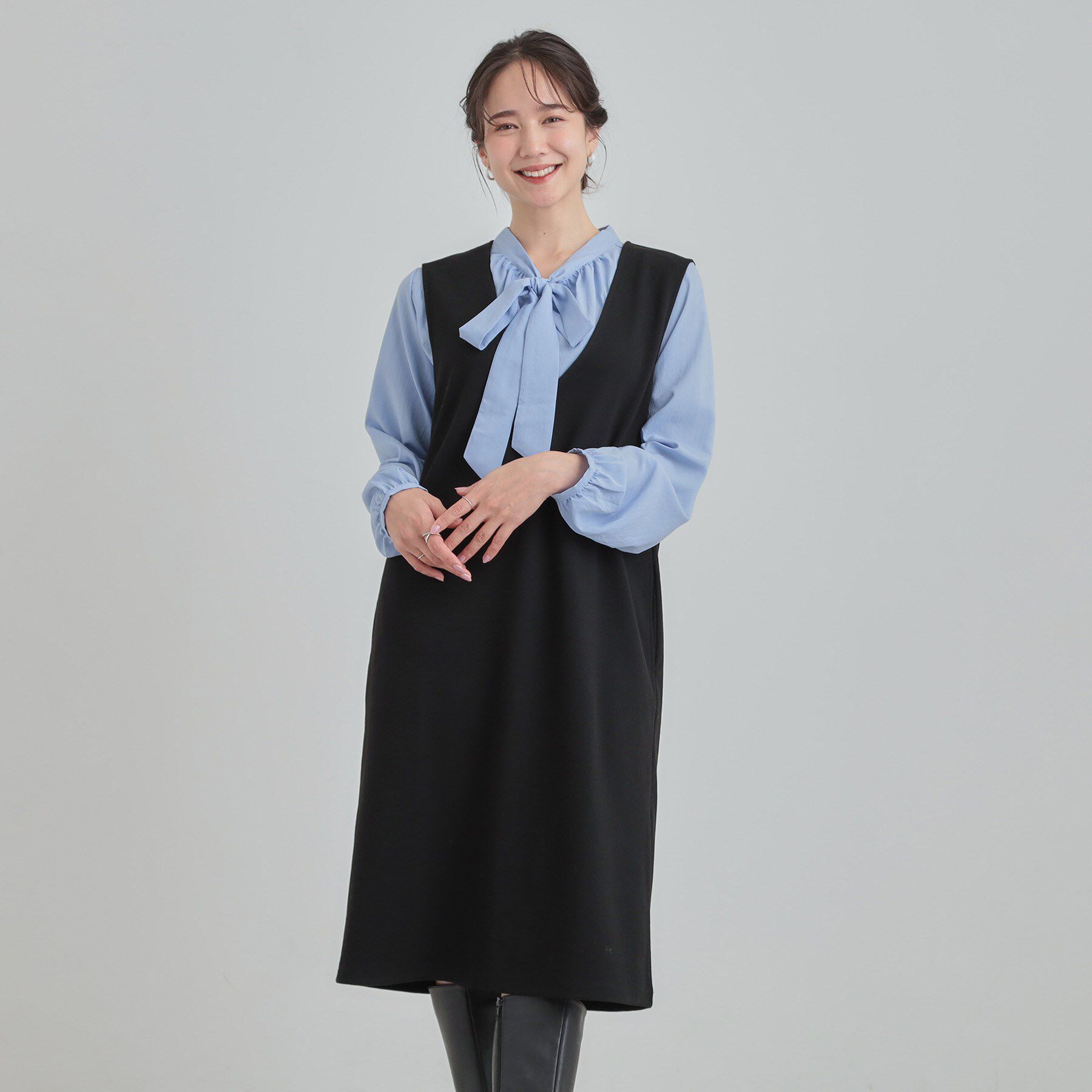 SHOO･LA･RUE「【2点セット/洗濯機可】時短でコーデが決まる ジャンドレ+リブインナー」|ワンピース|