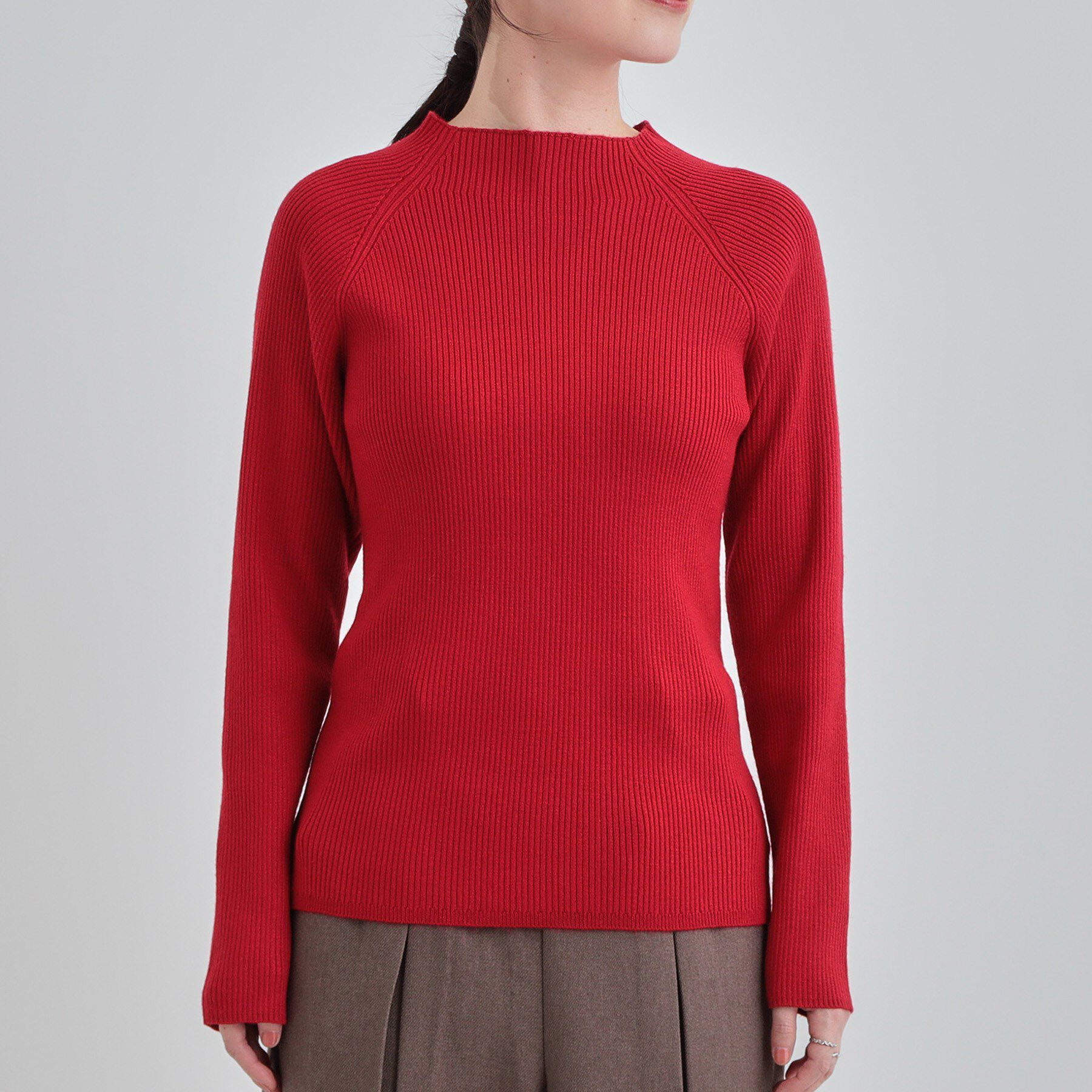 SHOO･LA･RUE「【絶妙なゆるピタ/洗濯機可】ちくちくしにくい リブハイネックやわらかニット」|ニット・セーター|