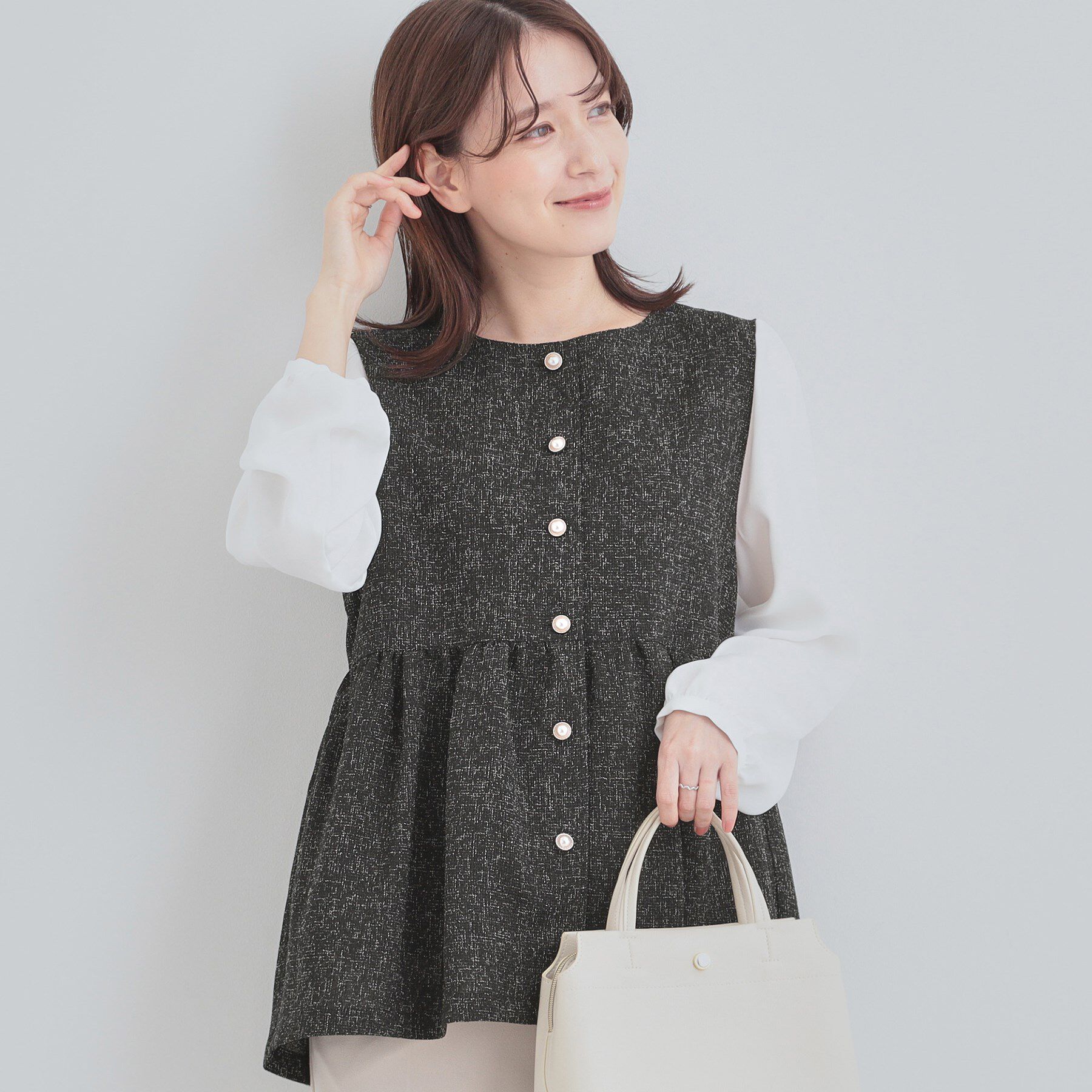 SHOO･LA･RUE「【洗濯機可】時短できちんと見えが叶う フェイクレイヤードブラウス」|シャツ・ブラウス|ブラック(019)