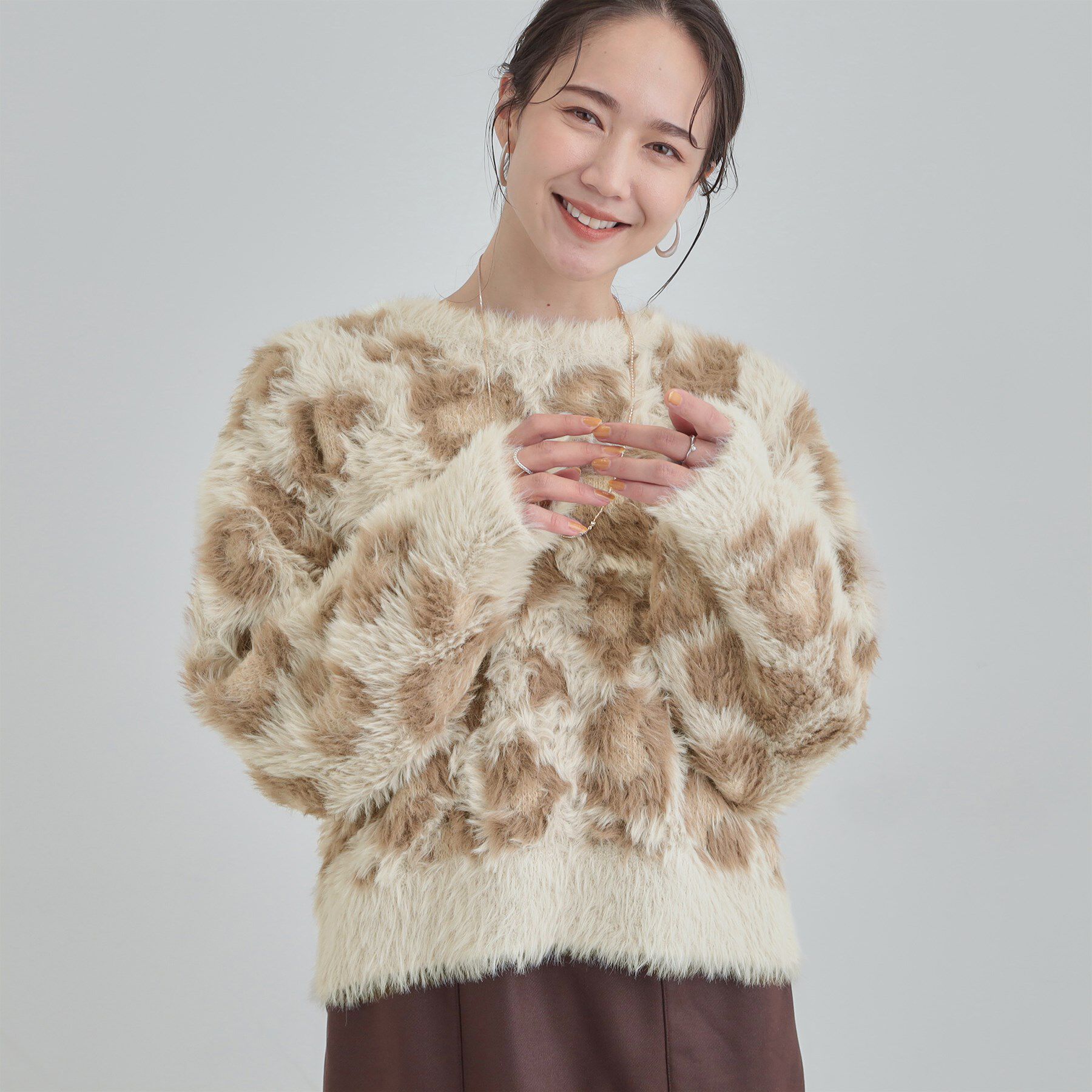 SHOO･LA･RUE「【選べる4柄】ふわふわ ロングフェザーニット」|ニット・セーター|ベージュ(452)