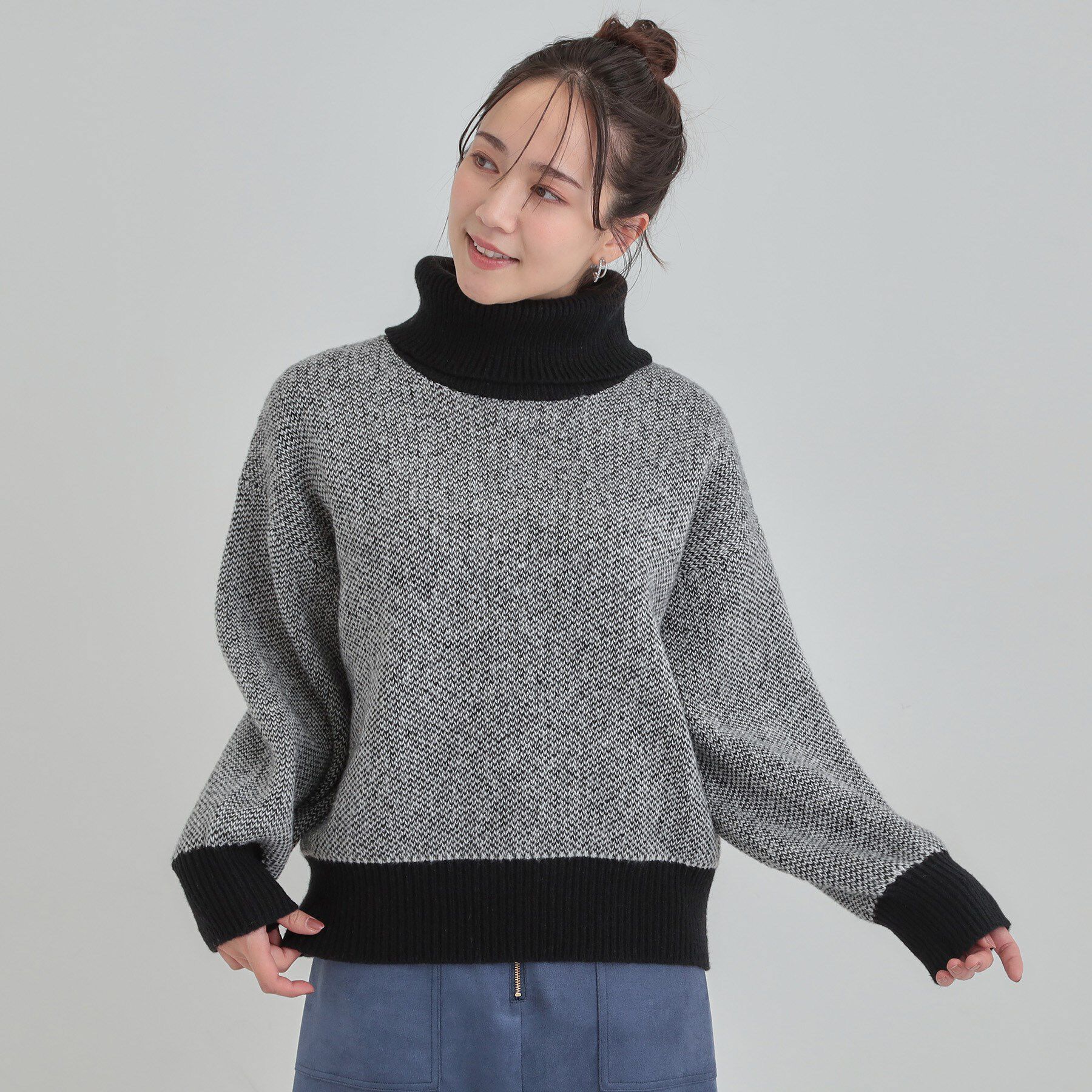 SHOO･LA･RUE「【S-LL】さりげないラメ感 配色ジャカード タートルネックニット」|ニット・セーター|