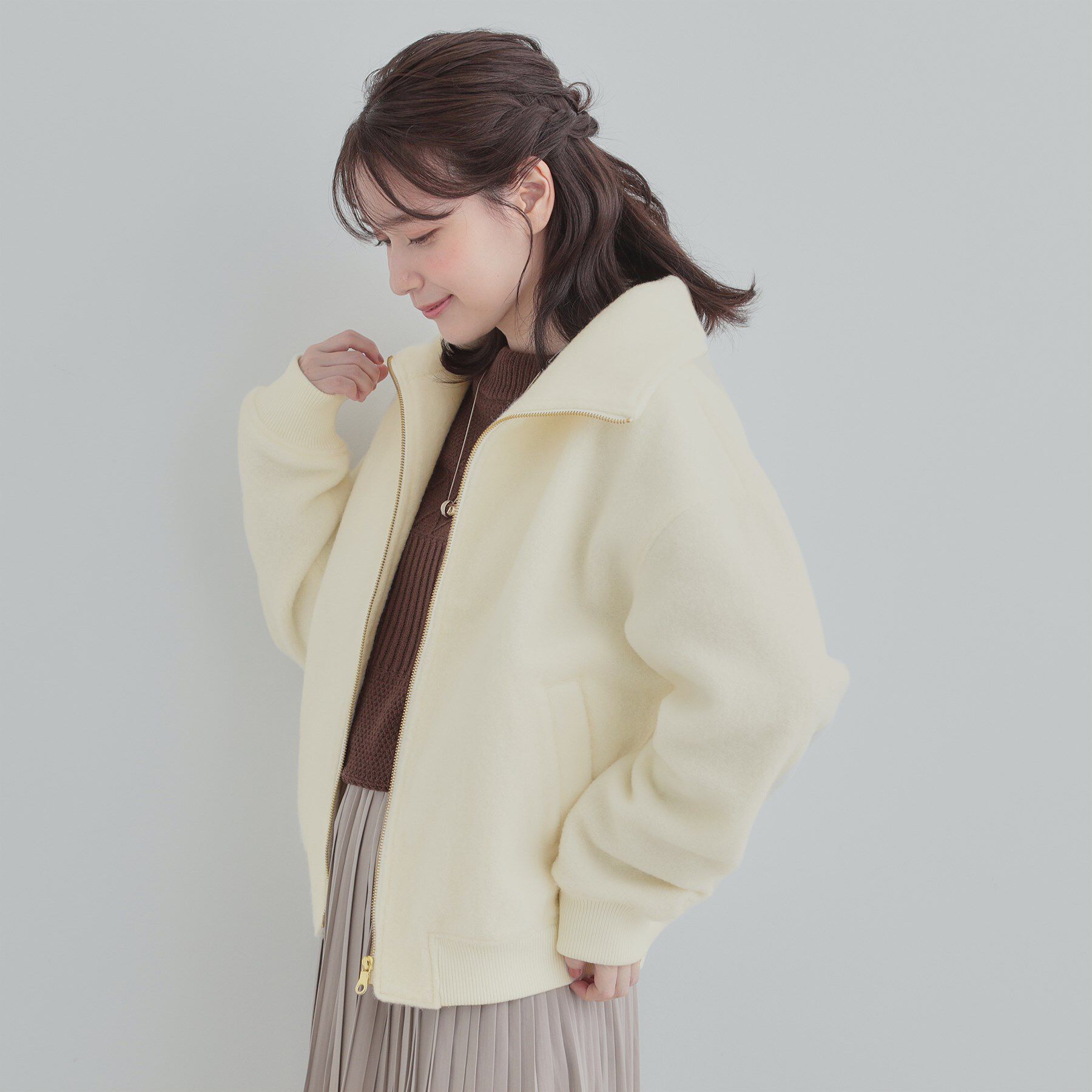 SHOO･LA･RUE「【S-LL】軽くてふんわりあたたかい スライバージャケット」|ブルゾン・スタジャン|