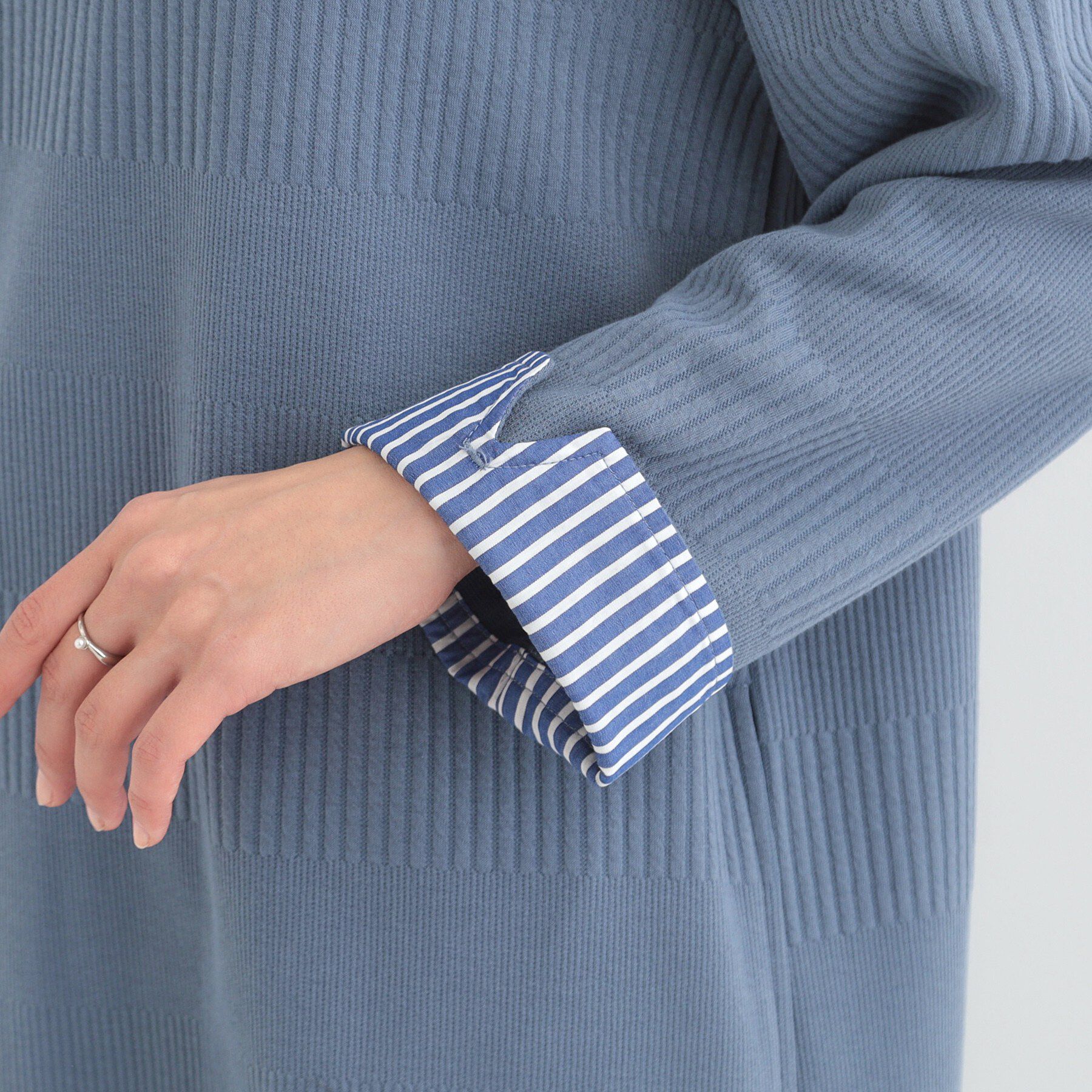 SHOO･LA･RUE「【体型カバー/洗濯機可/S-LL】お袖ストライプAラインチュニック」|チュニック|