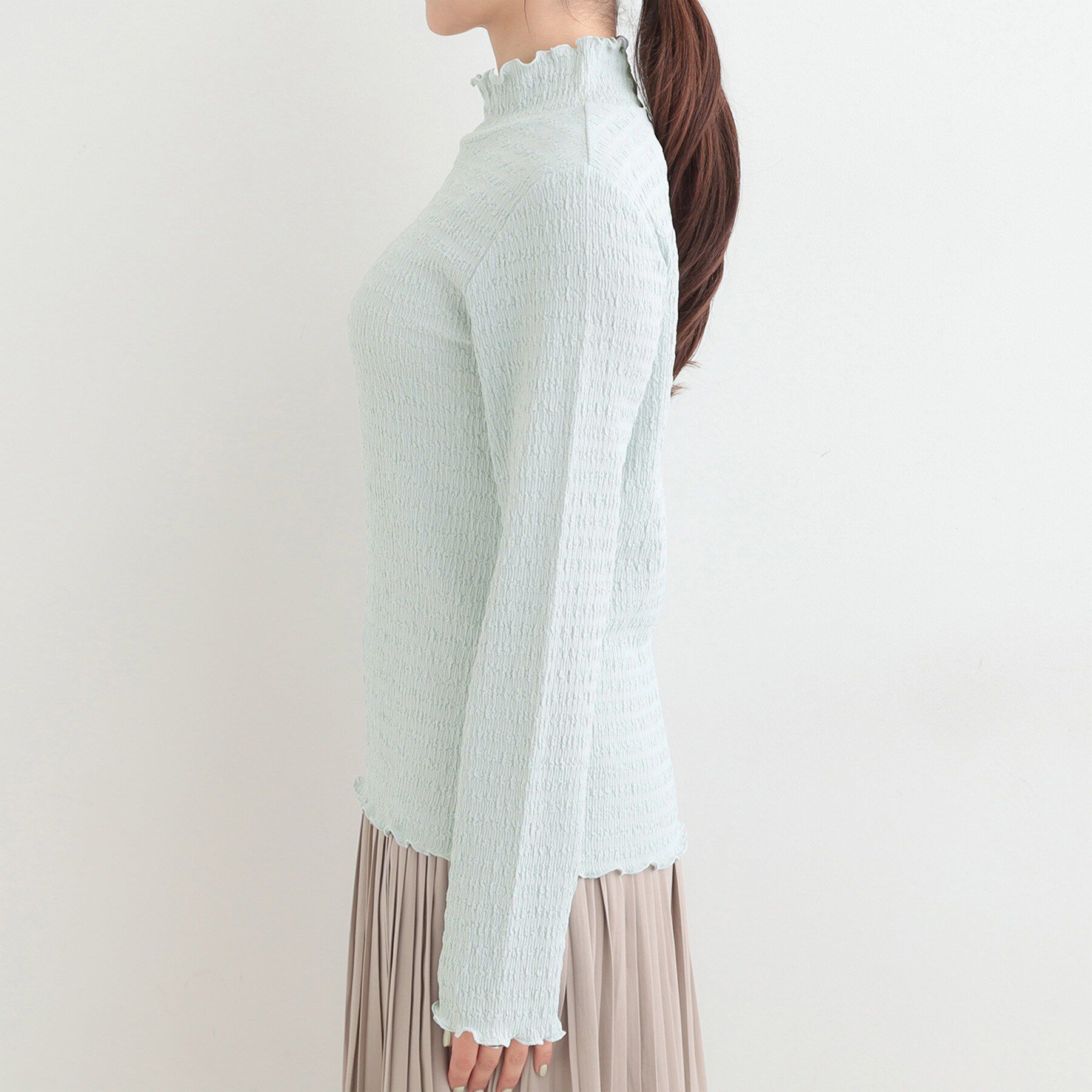 SHOO･LA･RUE「【洗濯機可/S-LL】レイヤードスタイルにも ぽこぽこジャカード ハイネックトップス」|Tシャツ・カットソー|