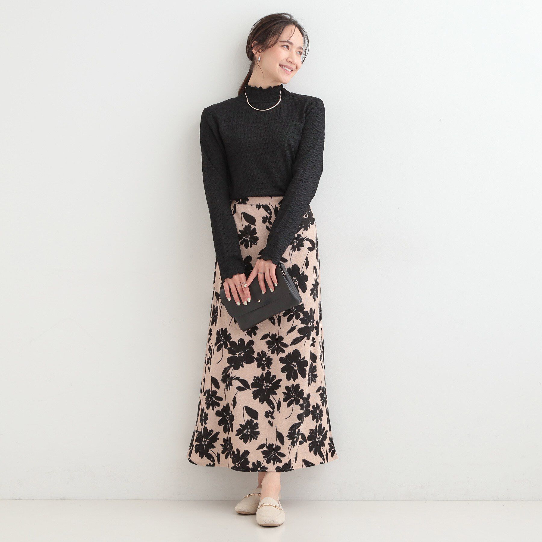 SHOO･LA･RUE「【洗濯機可/S-LL】レイヤードスタイルにも ぽこぽこジャカード ハイネックトップス」|Tシャツ・カットソー|