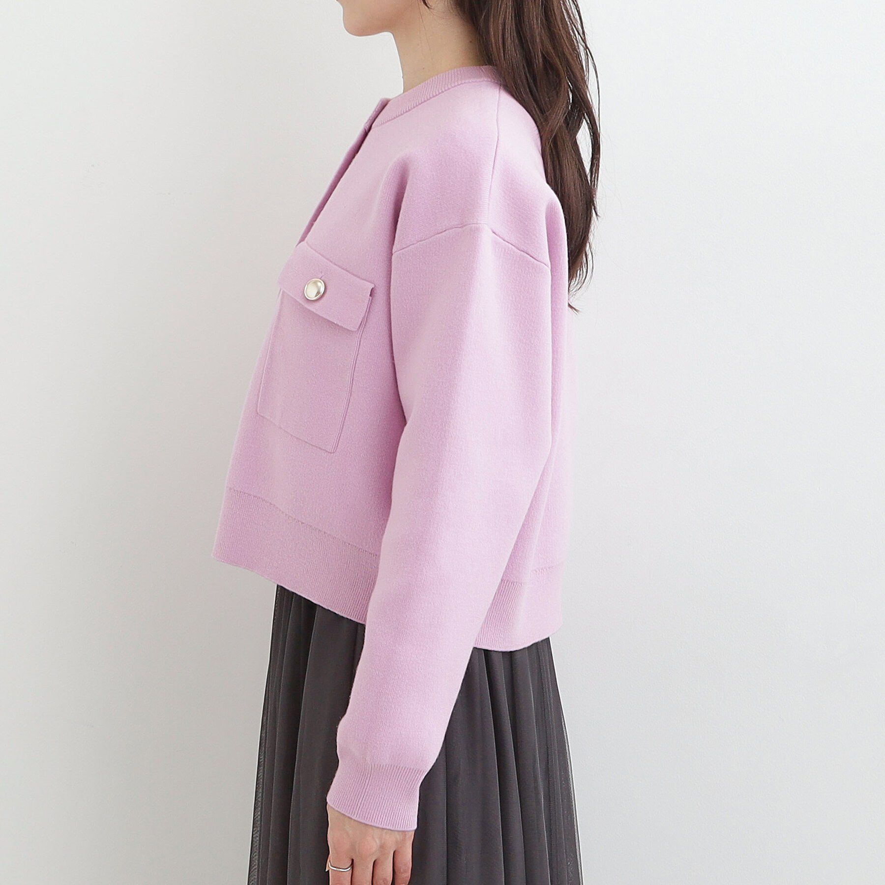 SHOO･LA･RUE「【洗濯機可/S-LL】金ボタンが華やかさを演出 ニットカーディガン」|カーディガン|