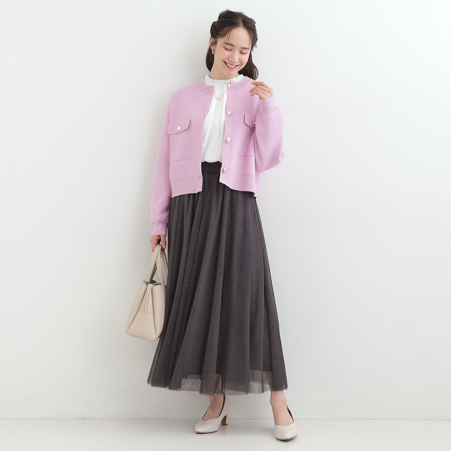 SHOO･LA･RUE「【洗濯機可/S-LL】金ボタンが華やかさを演出 ニットカーディガン」|カーディガン|