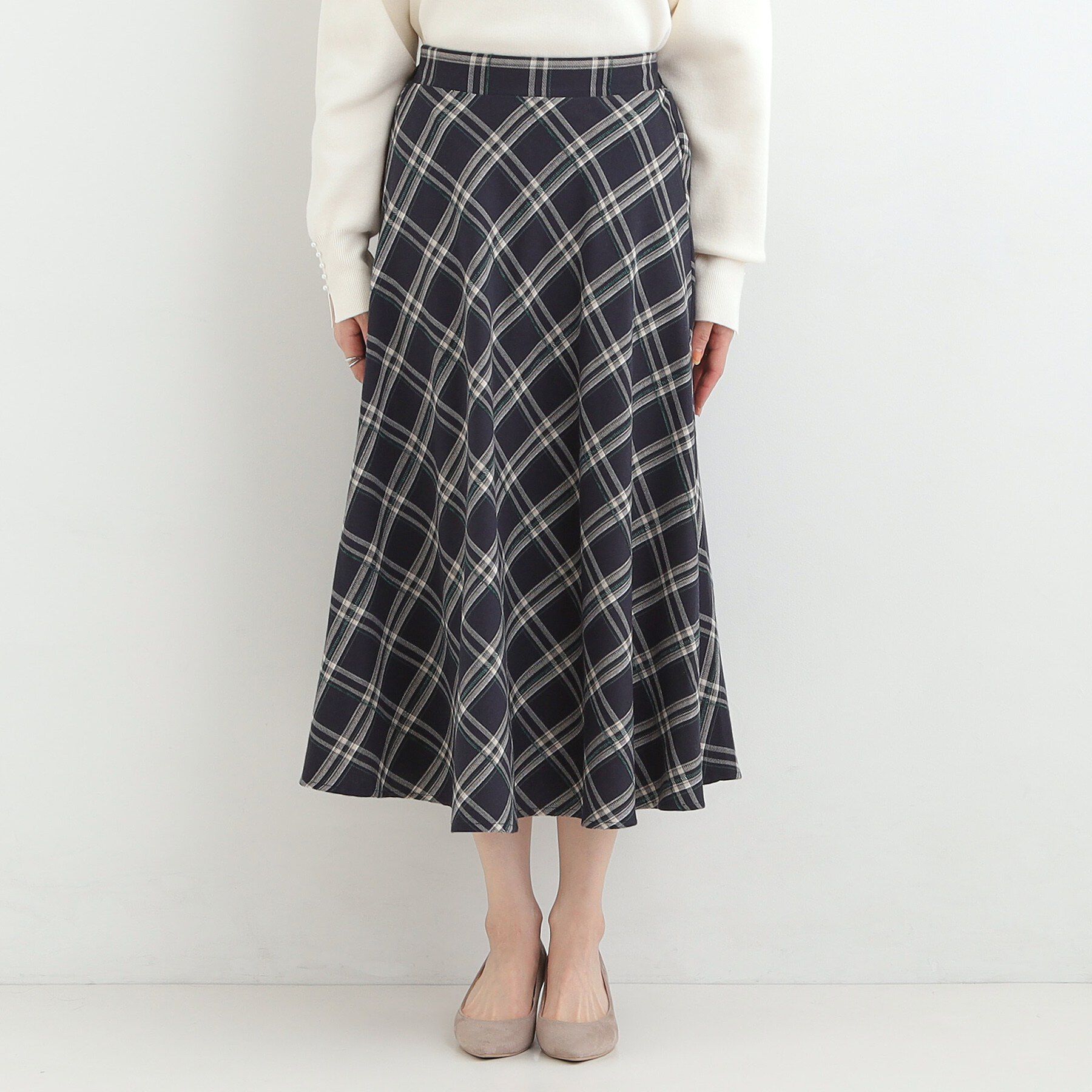 SHOO･LA･RUE「【S-LL】立体感が際立つ モールチェックフレアスカート」|スカート|