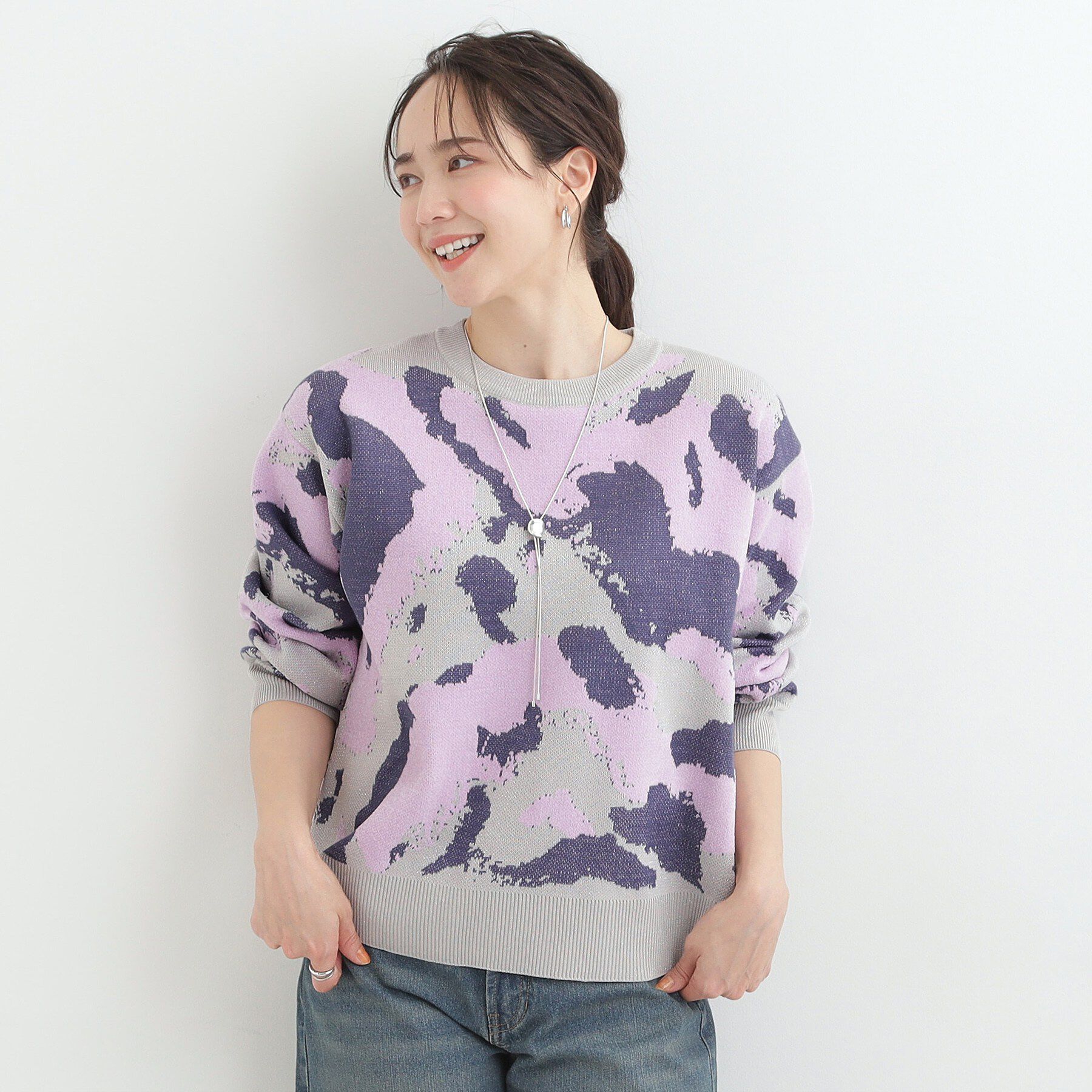 SHOO･LA･RUE「【洗濯機可/S-LL】1枚で華やかに ラメ入りニュアンス柄ニット」|ニット・セーター|