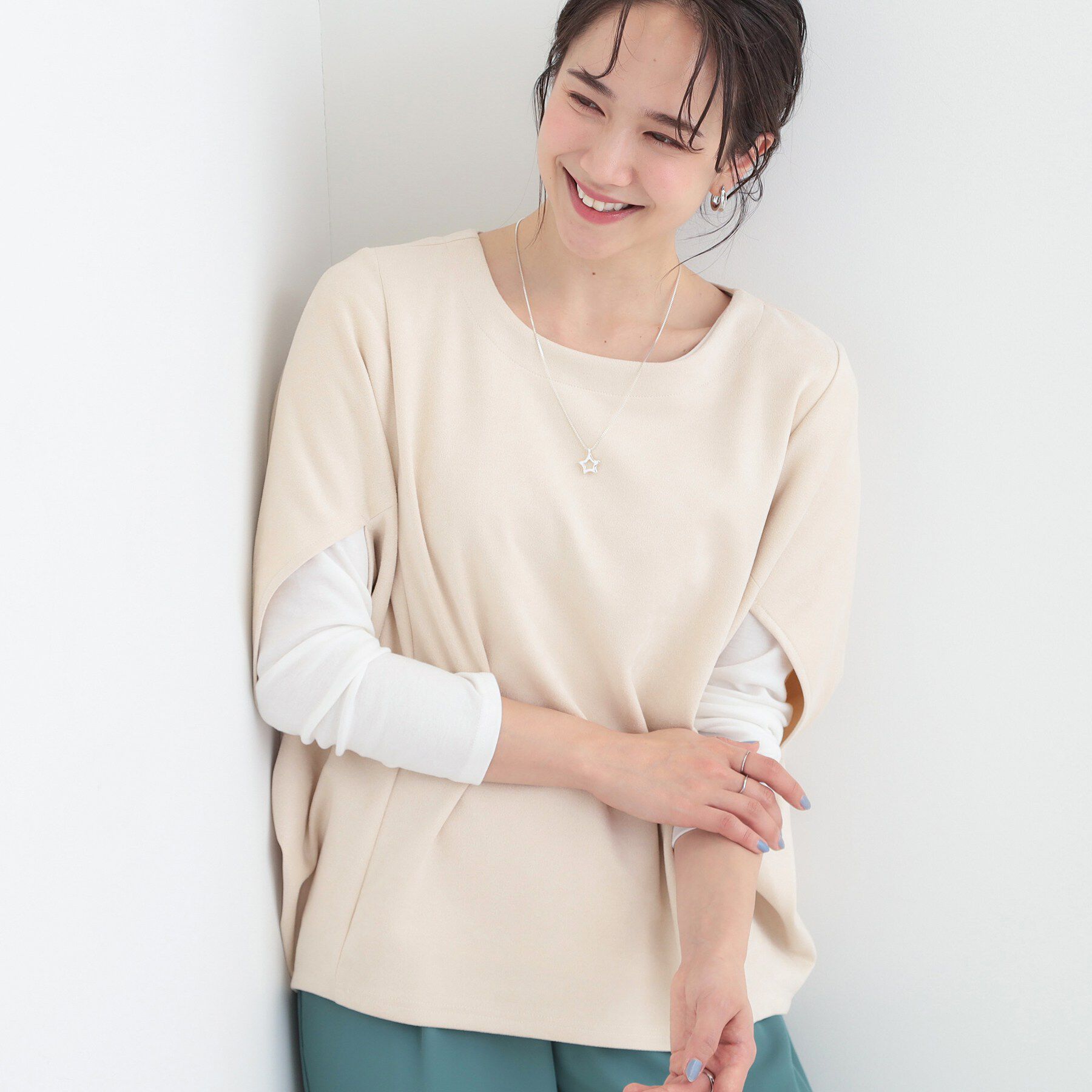 SHOO･LA･RUE「【体型カバー/2点セット】ポンチョ風 スエードライクトップス+ロンT」|その他|アイボリー(004)