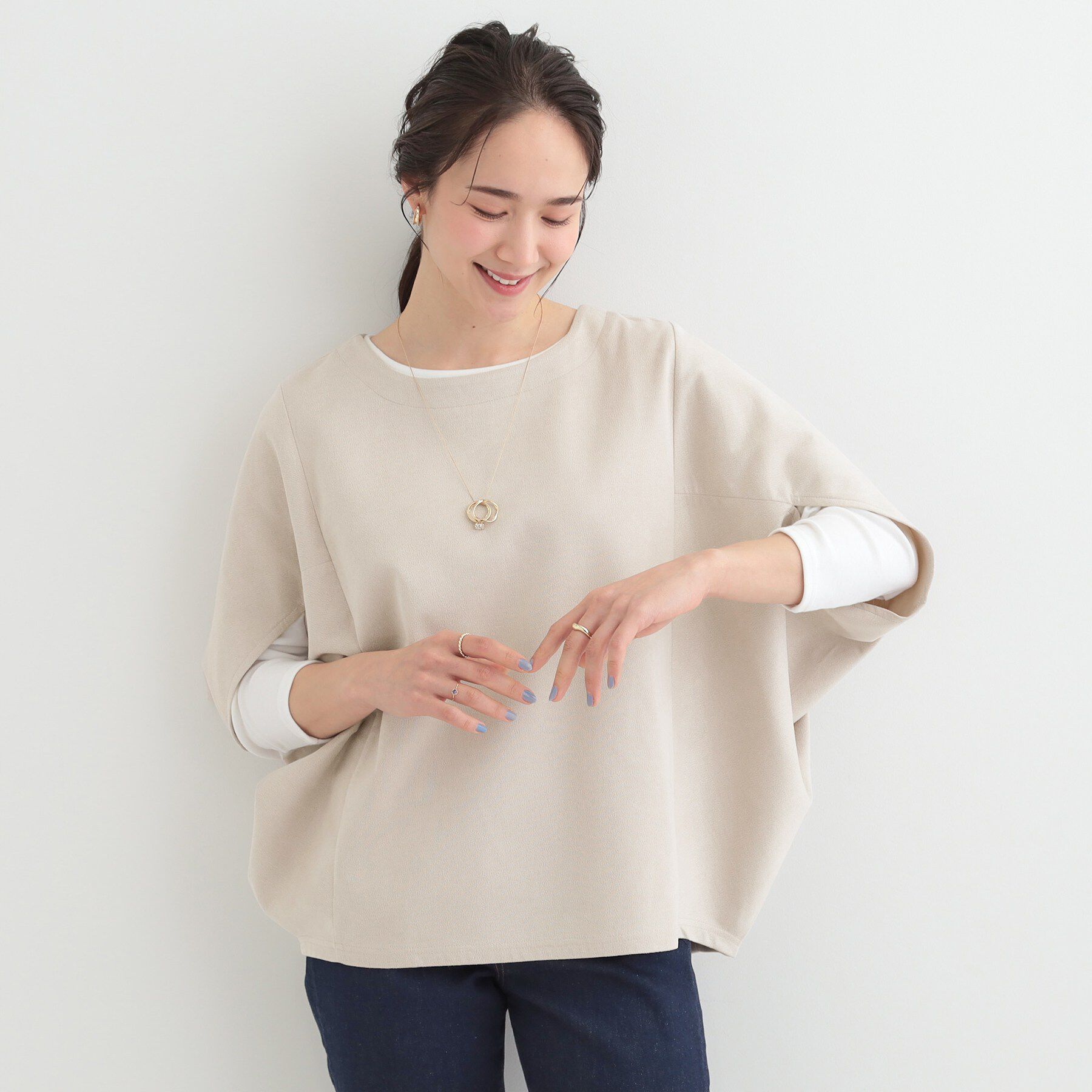 SHOO･LA･RUE「【体型カバー/2点セット】ポンチョ風 スエードライクトップス+ロンT」|その他|