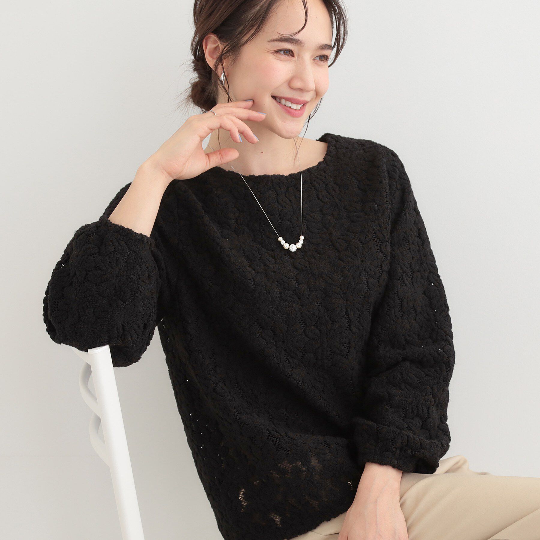 SHOO･LA･RUE「お花起毛レーストップス」|シャツ・ブラウス|ブラック(019)