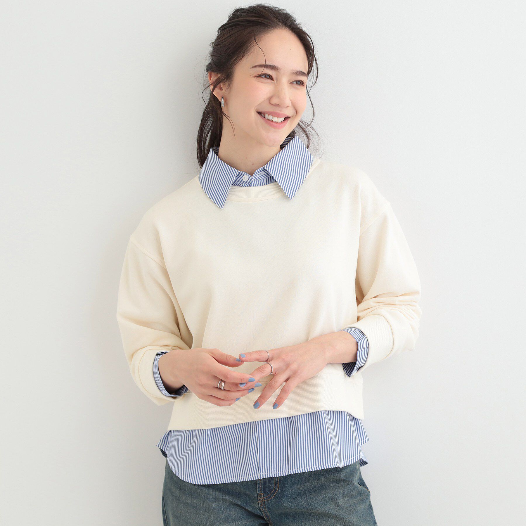 SHOO･LA･RUE「【洗濯機可】1枚でサマ見え シャツレイヤード風 スウェット」|パーカー|