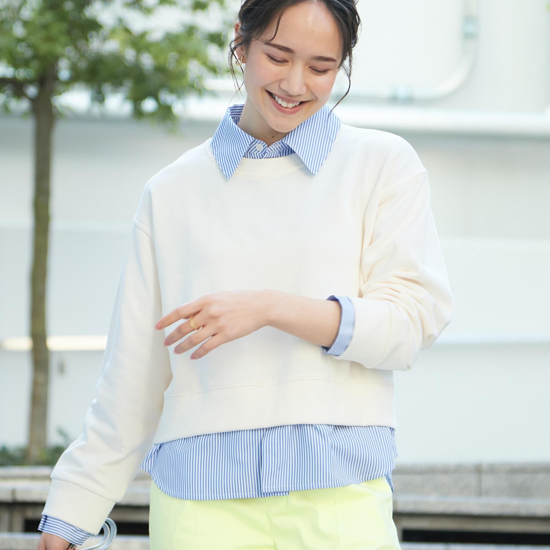 SHOO･LA･RUE「【洗濯機可】1枚でサマ見え シャツレイヤード風 スウェット」|パーカー|