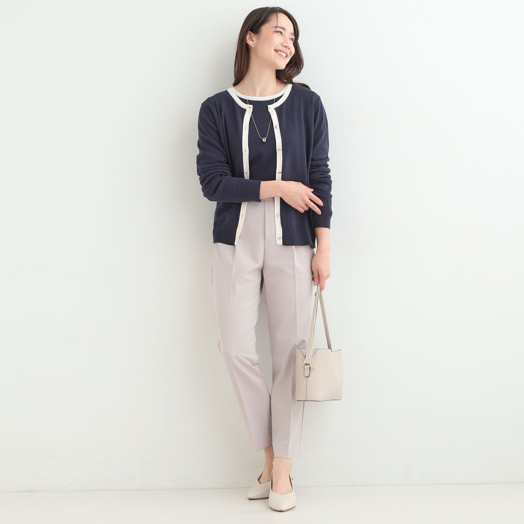 SHOO･LA･RUE「【洗濯機可/S-LL/アンサンブル可】パールボタンが上品　華やぎ配色カーディガン」|カーディガン|