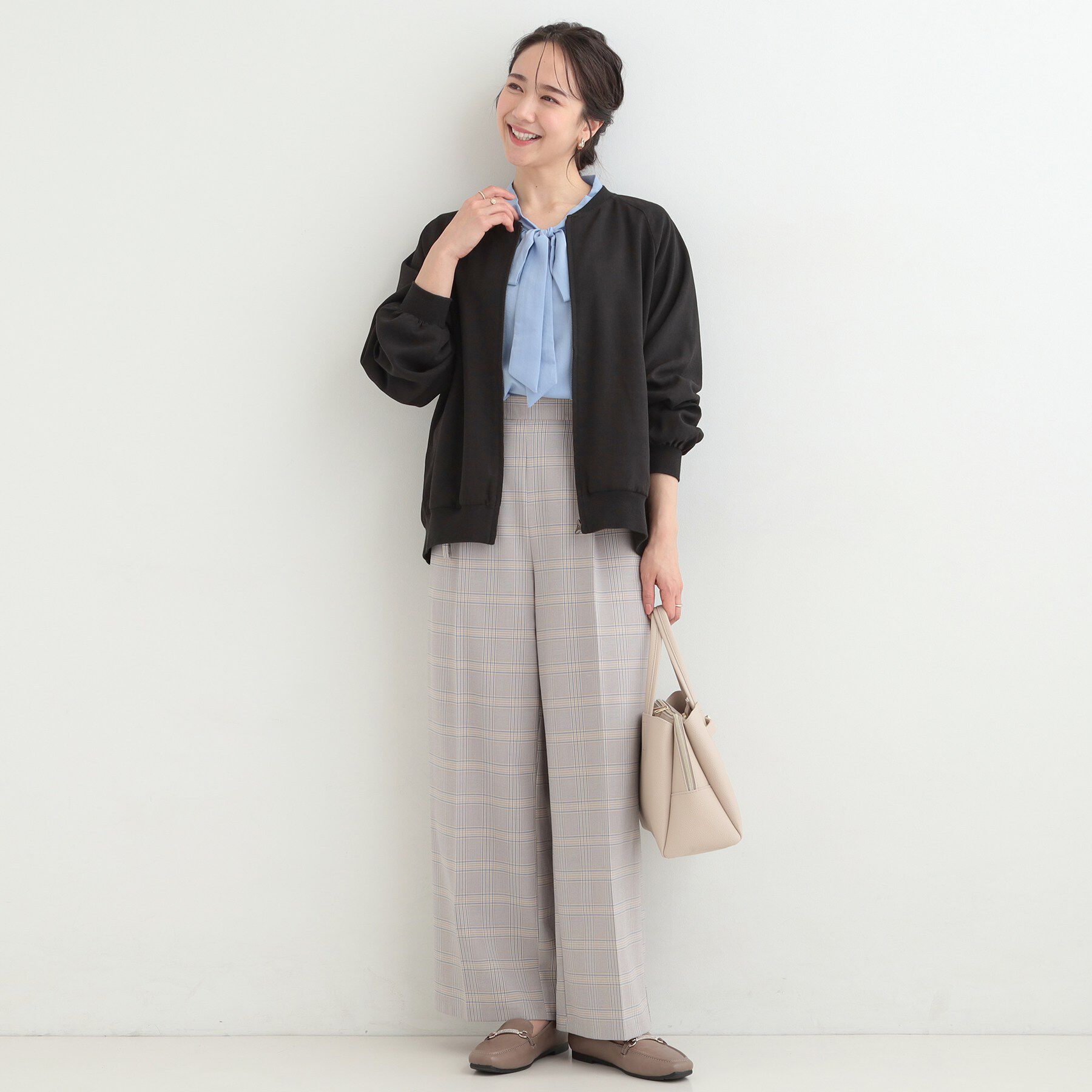 SHOO･LA･RUE「【洗濯機可/S-LL】さらっと快適　麻調ゆるリブブルゾン」|ブルゾン・スタジャン|